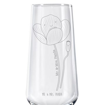 Mr. & Mrs. Panda Sektglas Blume Mohnblume - Transparent - Geschenk, Sektglas mit Gravur, Motiva, Premium Glas, Hochwertige Lasergravur