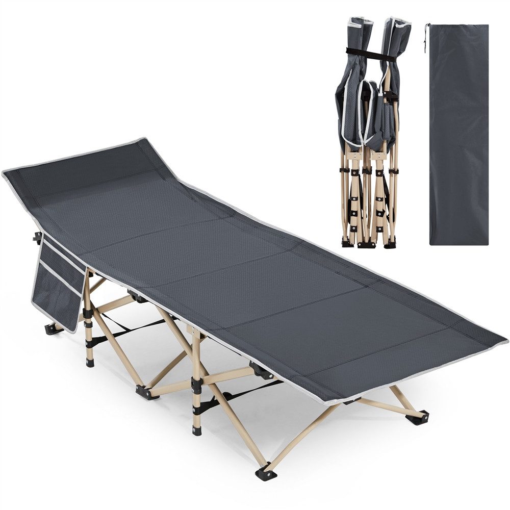 Yaheetech Feldbett Campingbett mit Tragetasche & 2 Seitentasche Gartenliege Klappbett bis 150 kg belastbar, 186 × 66 × 52 cm