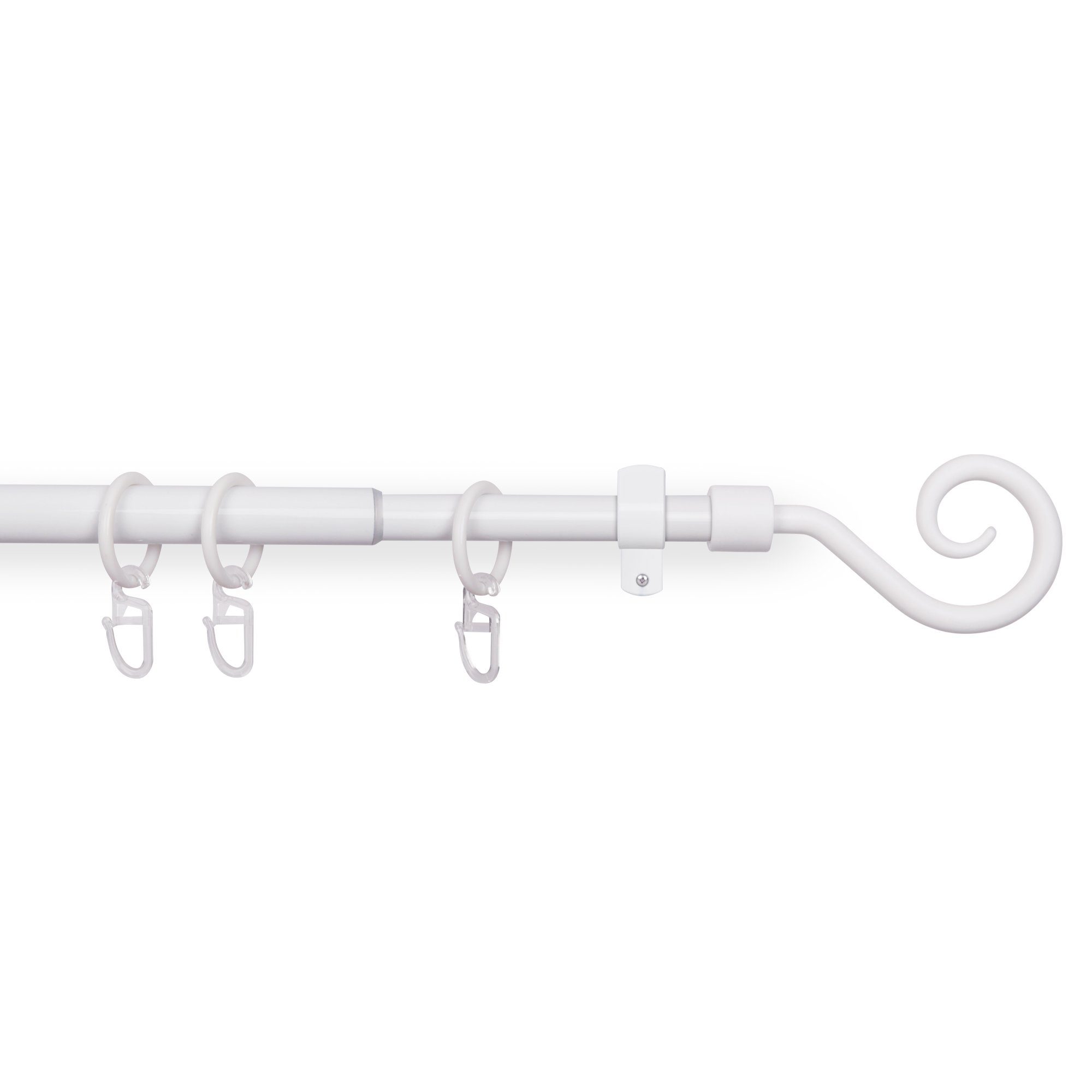 Bestlivings Gardinenstange mit dekorativen Endstücken 120-220 cm, Ø 16 mm, 1-läufig, ausziehbar, Wandträger, verschraubt, Metall, inkl. Ringe mit Faltlegehaken und Befestigungsmaterial