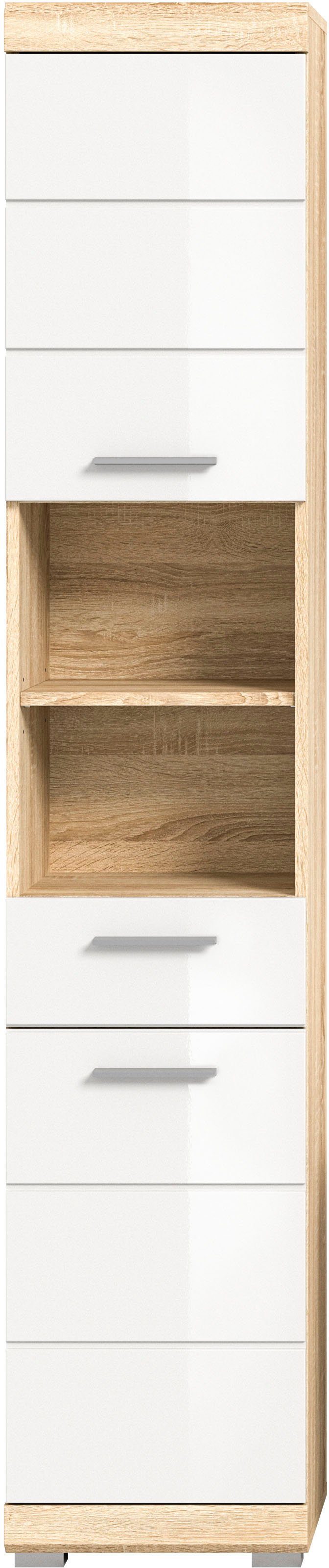 welltime Hochschrank SIENA, Breite 37cm, 2 Tür, 1 Schubkasten, 2 offene Fächer, MDF-Front (1-St., TOPSELLER) in verschiedenen Farben erhältlich, Badmöbel, Badschrank, Schrank, Bad