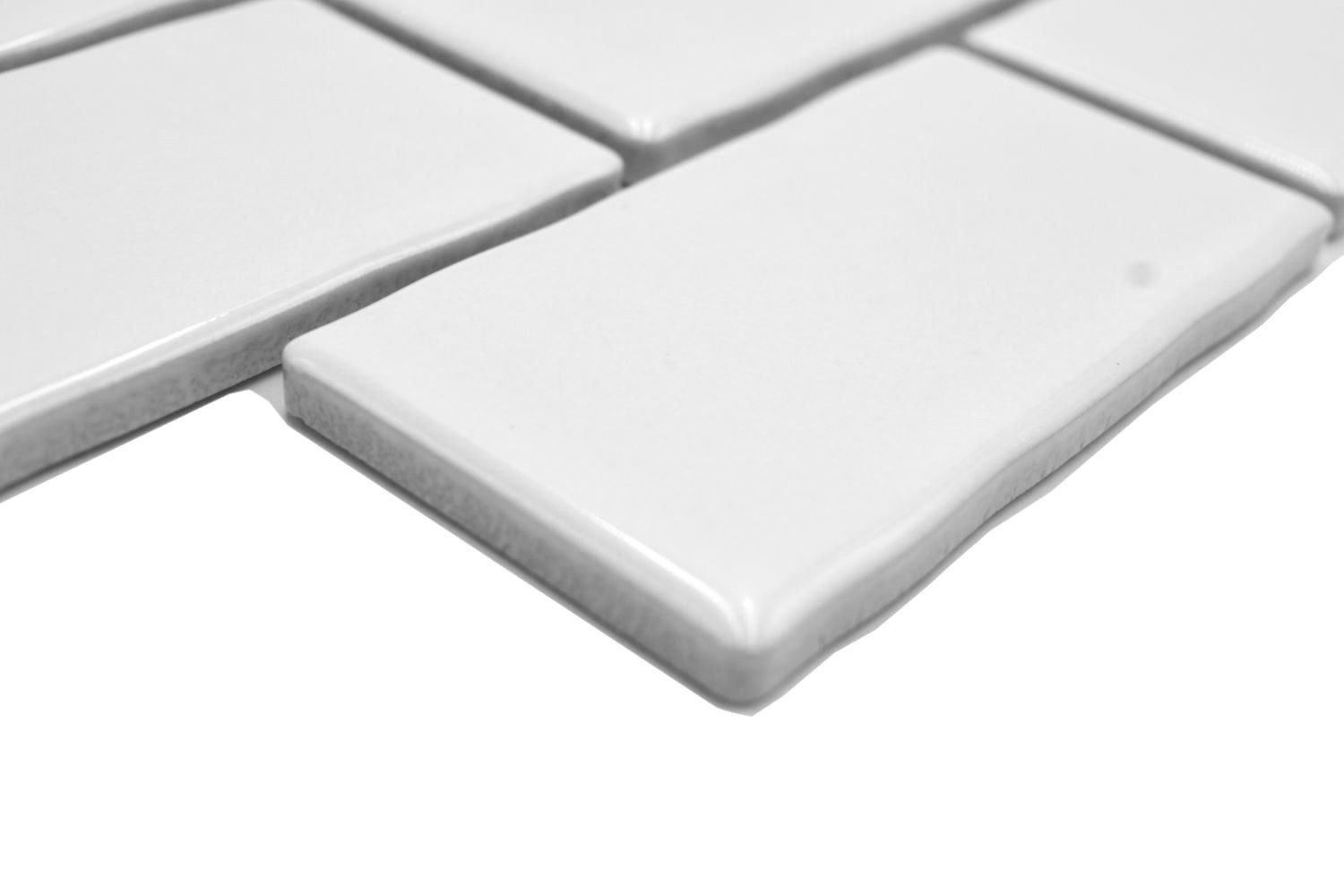 Mosani Mosaikfliesen Keramik Mosaikfliese Metro Verbund uni weiß glänzend
