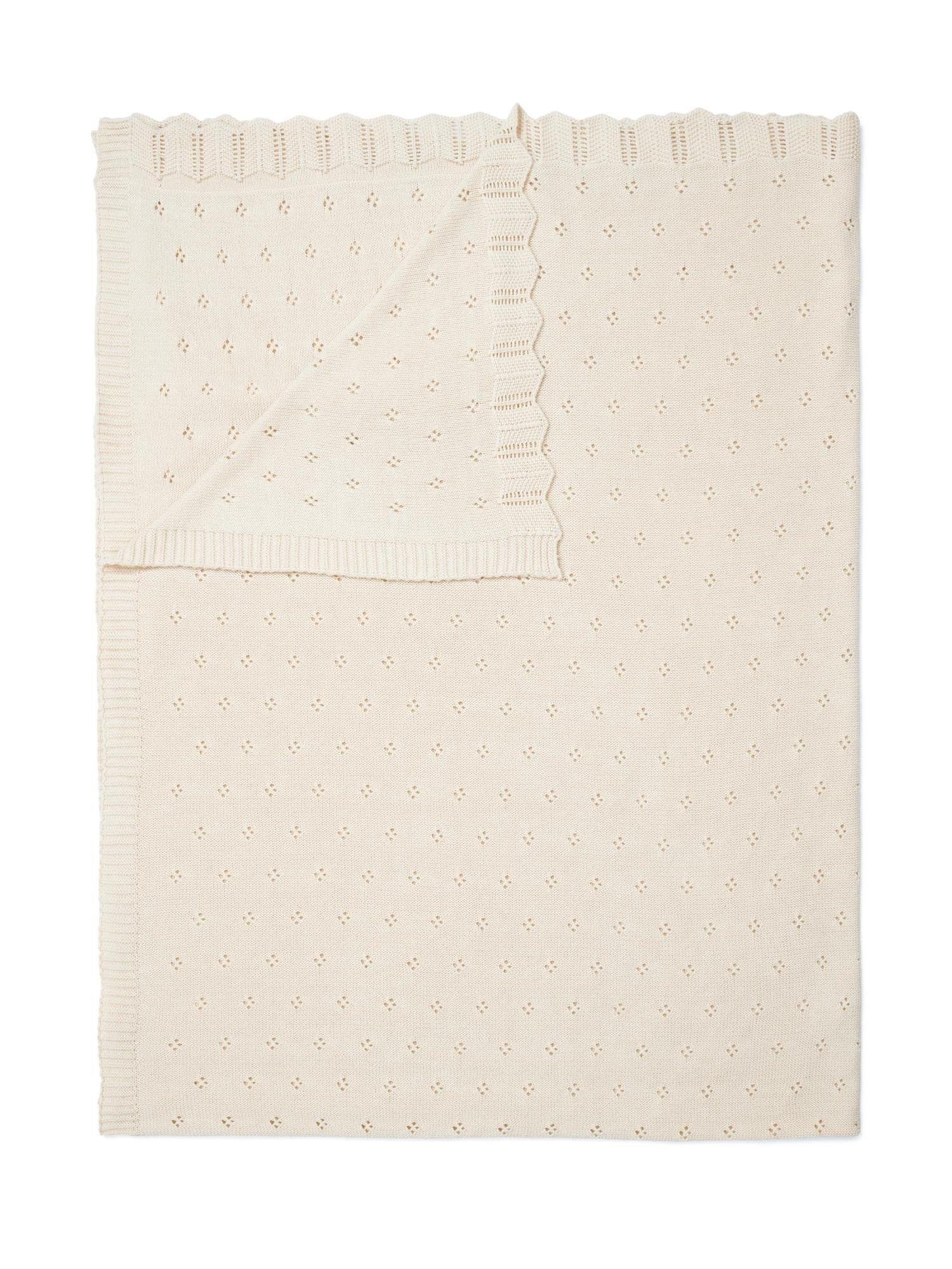 Plaid Knitted Ajour, Essenza, aus Bio-Baumwolle Antique White