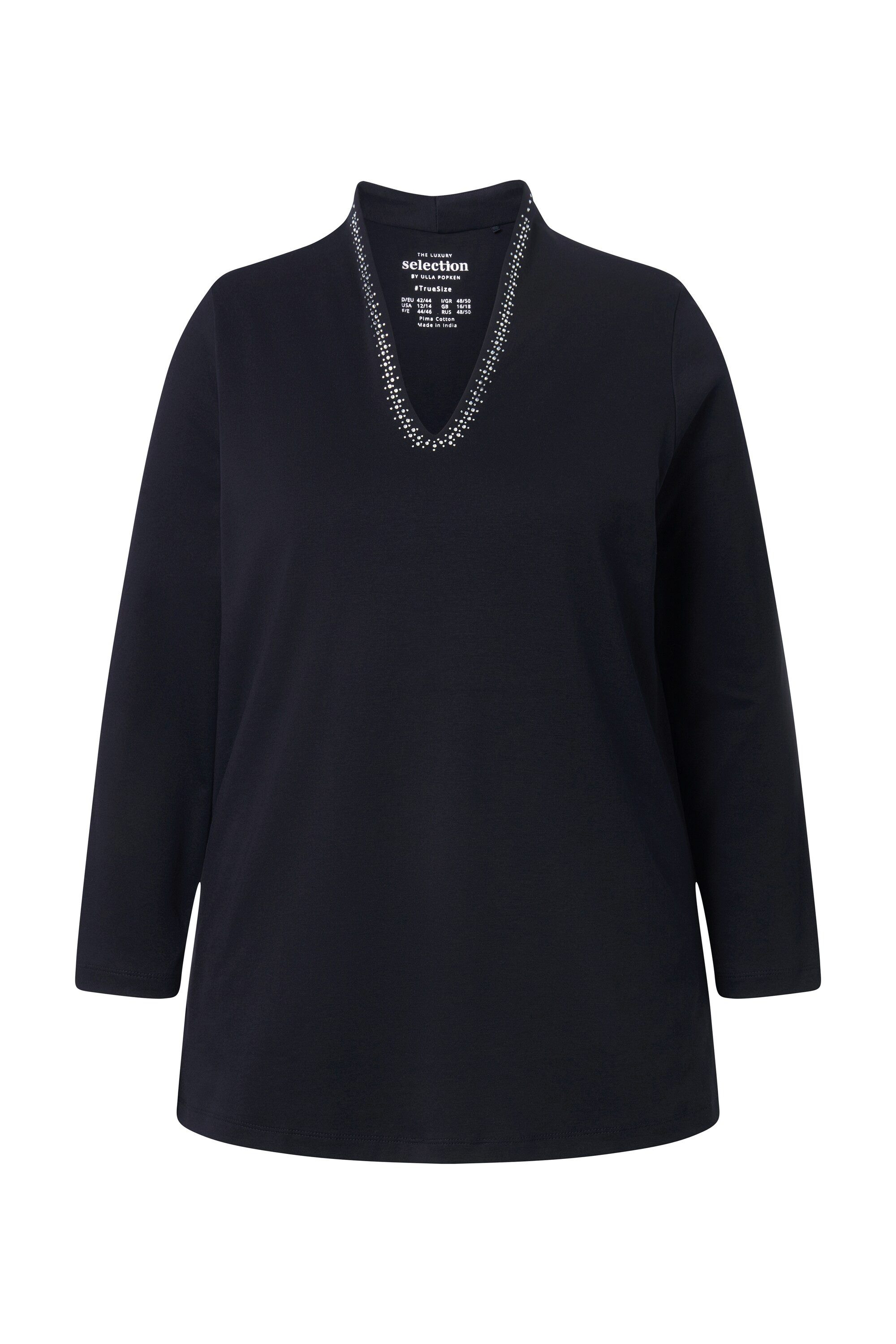 Ulla Popken T-Shirt Shirt A-Linie Kelchkragen Langarm Pima Cotton günstig online kaufen