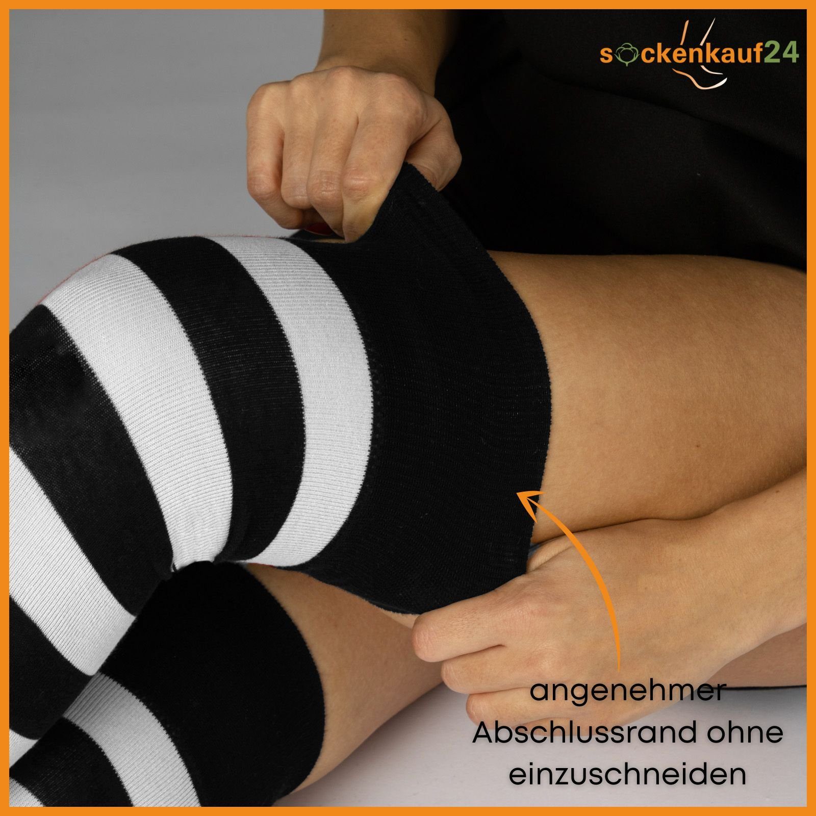 sockenkauf24 Overknees 2 Paar Overknee Strümpfe Damen Kniestrümpfe (Ringel Schwarz/Weiß, 39-42) Schwarz Bunt Ringel Baumwolle - 10723 WP – Bild 5 von 5