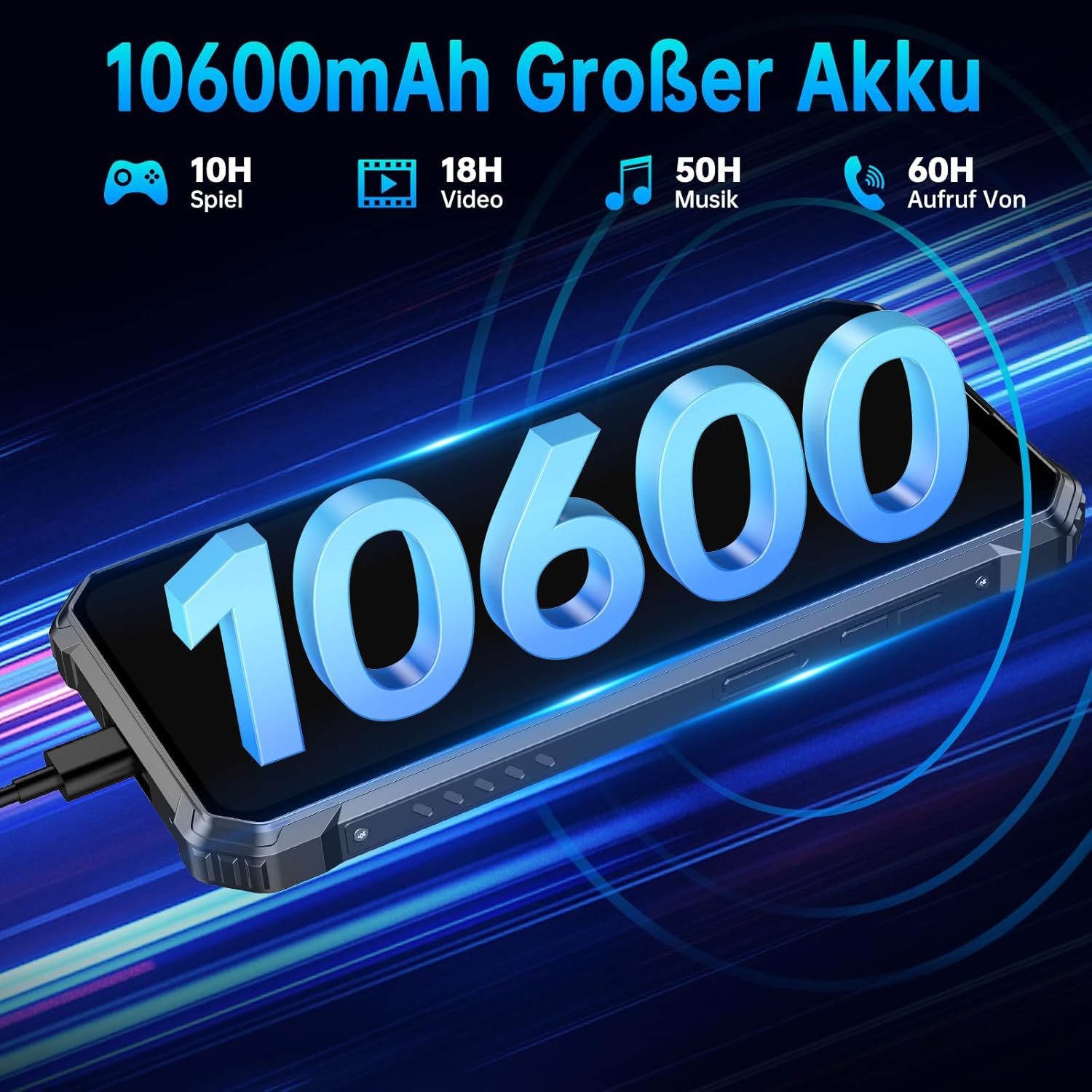 OUKITEL WP28S 4G 16+128GB Outdoor Smartphone (16,56 cm/6.52 Zoll, 128 GB Speicherplatz, 13 MP Kamera, 16GB RAM + 128GB ROM, 60Hz HD Display, 10600mAh, IP68, GPS, NFC)