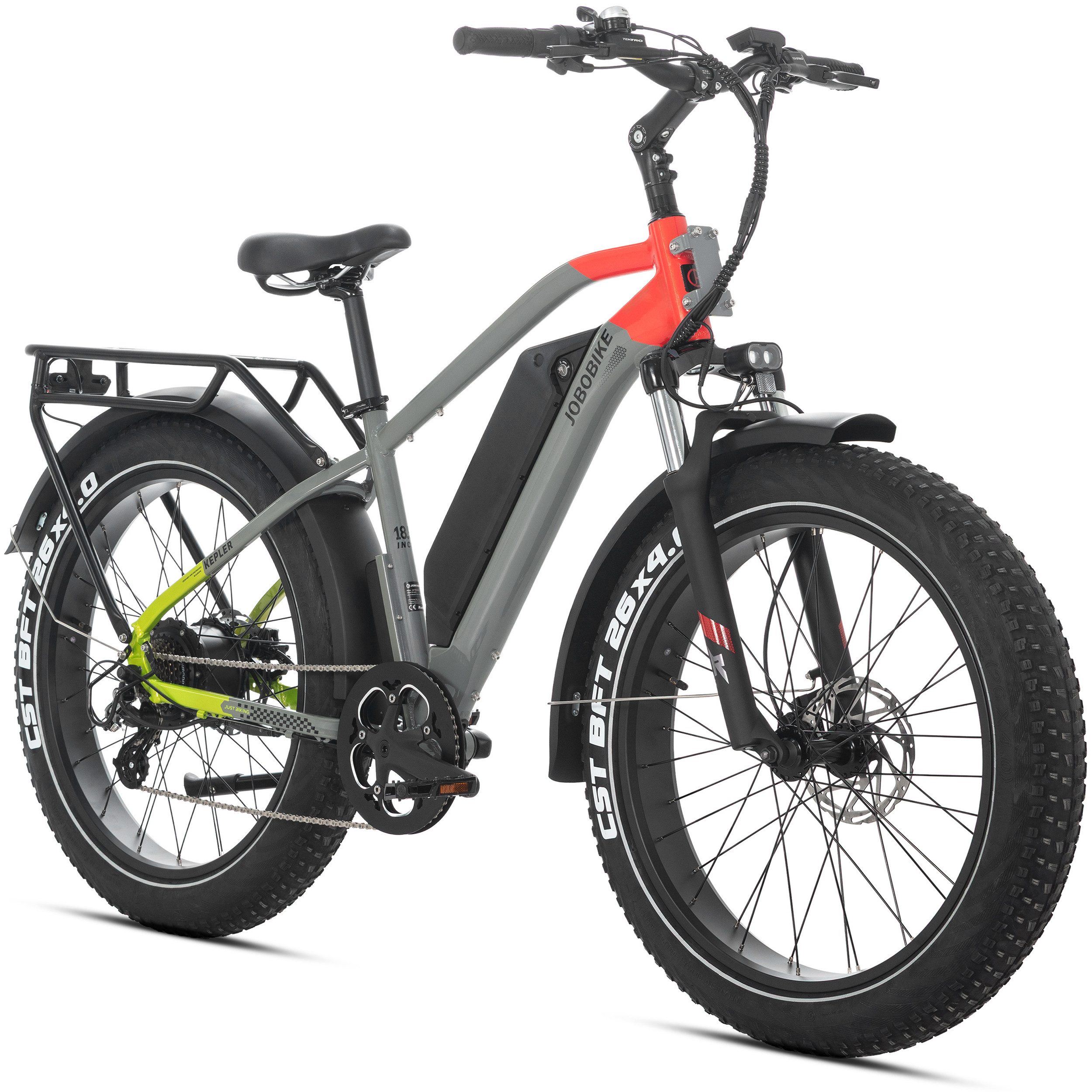 JOBOBIKE E-Bike Mountainbike 26×4 Zoll, Kepler, 48V 960Wh, 180km, Bremslicht- und Blinkerfunktion, 7 Gang Shimano, Kettenschaltung, Heckmotor, 960 Wh, (für Stadtverkehr, Touren und All-Terrain-Einsätze, Aluminiumrahmen), Bafang Heckmotor, Fatbike, MTB, Elektrofahrrad für Damen und Herren