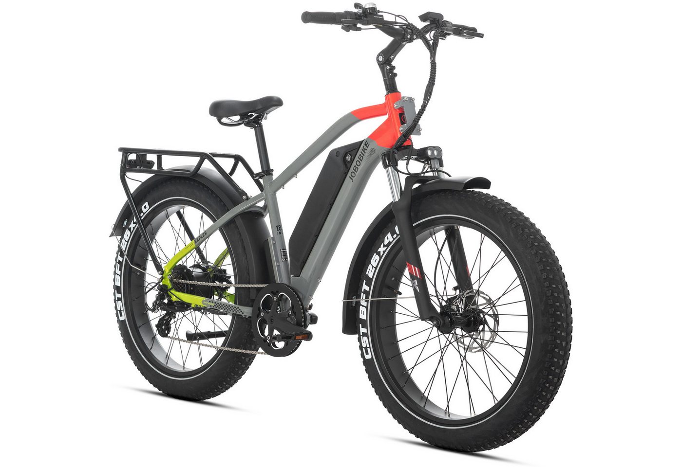 JOBOBIKE E-Bike Mountainbike 26×4 Zoll, Kepler, 48V 960Wh, 180km, Bremslicht- und Blinkerfunktion, 7 Gang Shimano, Kettenschaltung, Heckmotor, 960 Wh, (für Stadtverkehr, Touren und All-Terrain-Einsätze, Aluminiumrahmen), Hydr. Bremsen, Fatbike, MTB, Elekt