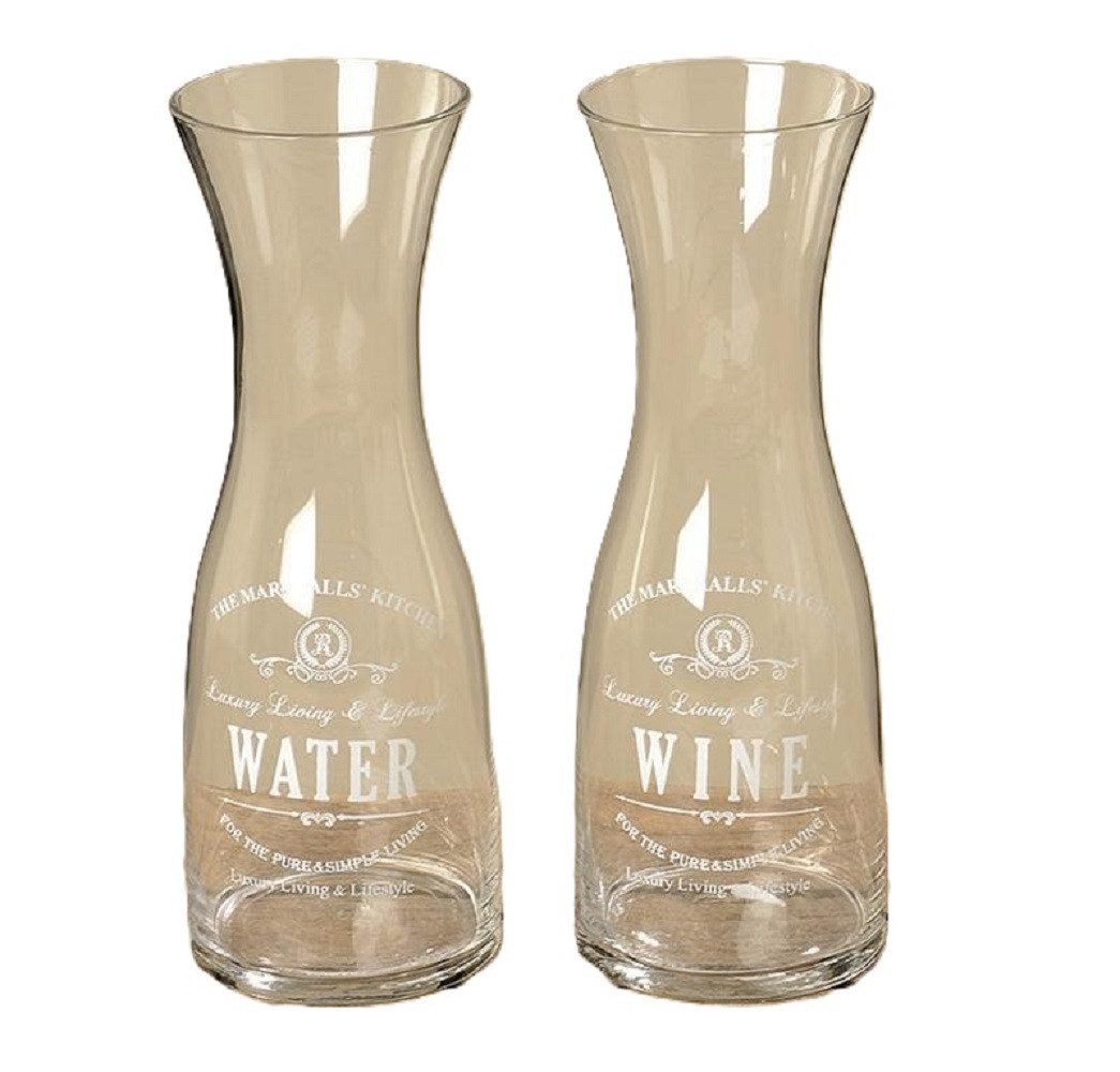 BOLTZE GRUPPE GmbH Wasserkanne Karaffe Glas Wasserkaraffe Weinkaraffe Schriftzug H.28 cm 2er Set