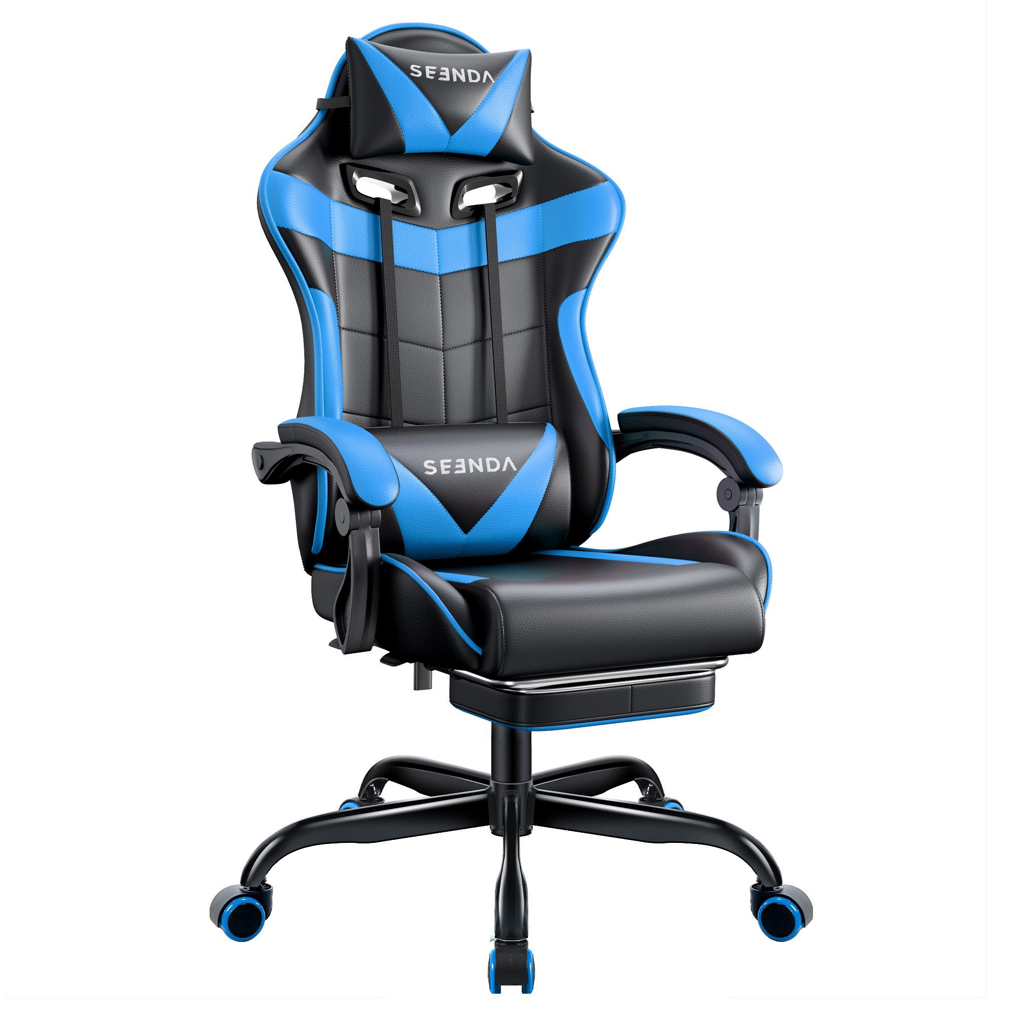 Seenda Gaming-Stuhl Drehbarer Computerstuhl und Gaming-Stuhl Mit Fußstütze, Die Rückenlehne ist von 90° bis 135° verstellbar