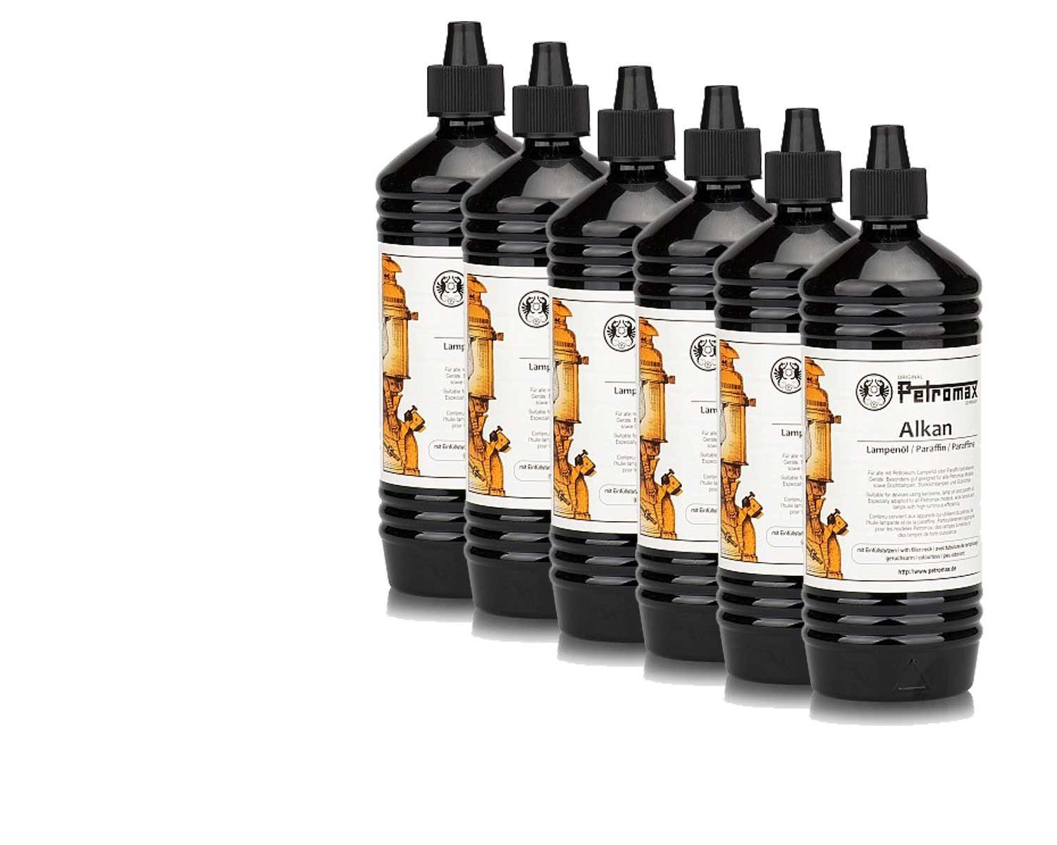 Petromax Petroleum, 6 x Petroleum, Paraffinöl 1 Liter Flasche Alkan für Petroleum-Lampen