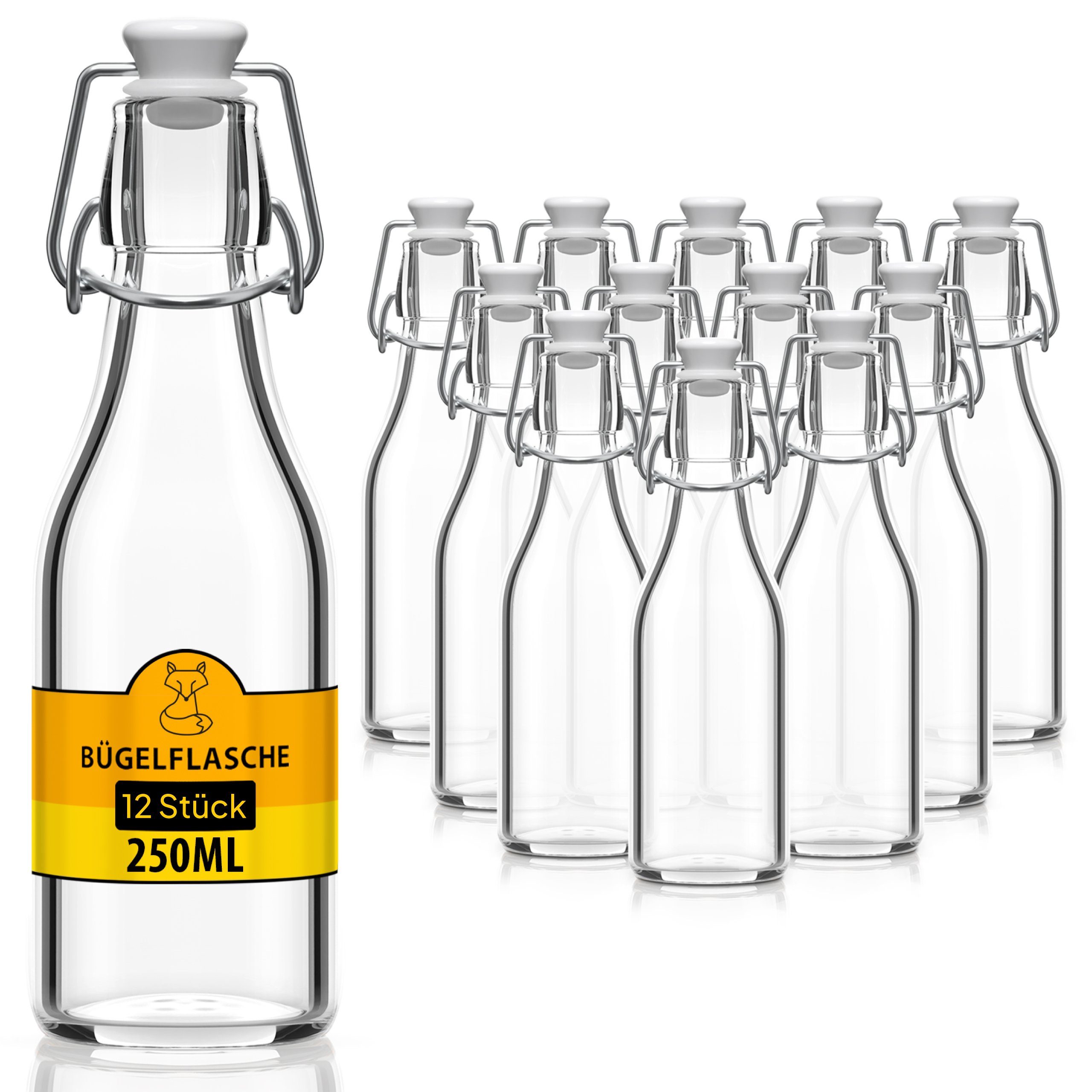 Flaschen-Fuchs Vorratsglas 250ml Flaschen zum Befüllen Bügelverschluss Schnaps Likörflaschen, Glas, (12er Set)
