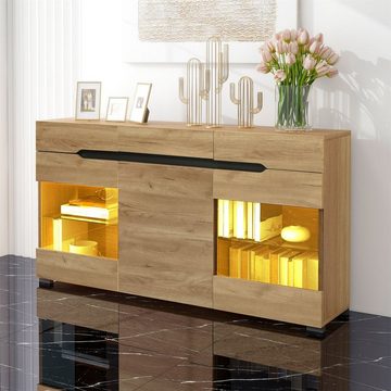 Fangqi Sideboard Sideboard mit LED-Beleuchtung, Kommode, 3 Türen&3 Schubladen (TV-Schrank, Lowboard, Aufbewahrungsschrank), Stromversorgung über USB – Lieferung mit 5V 2A USB-Kabel