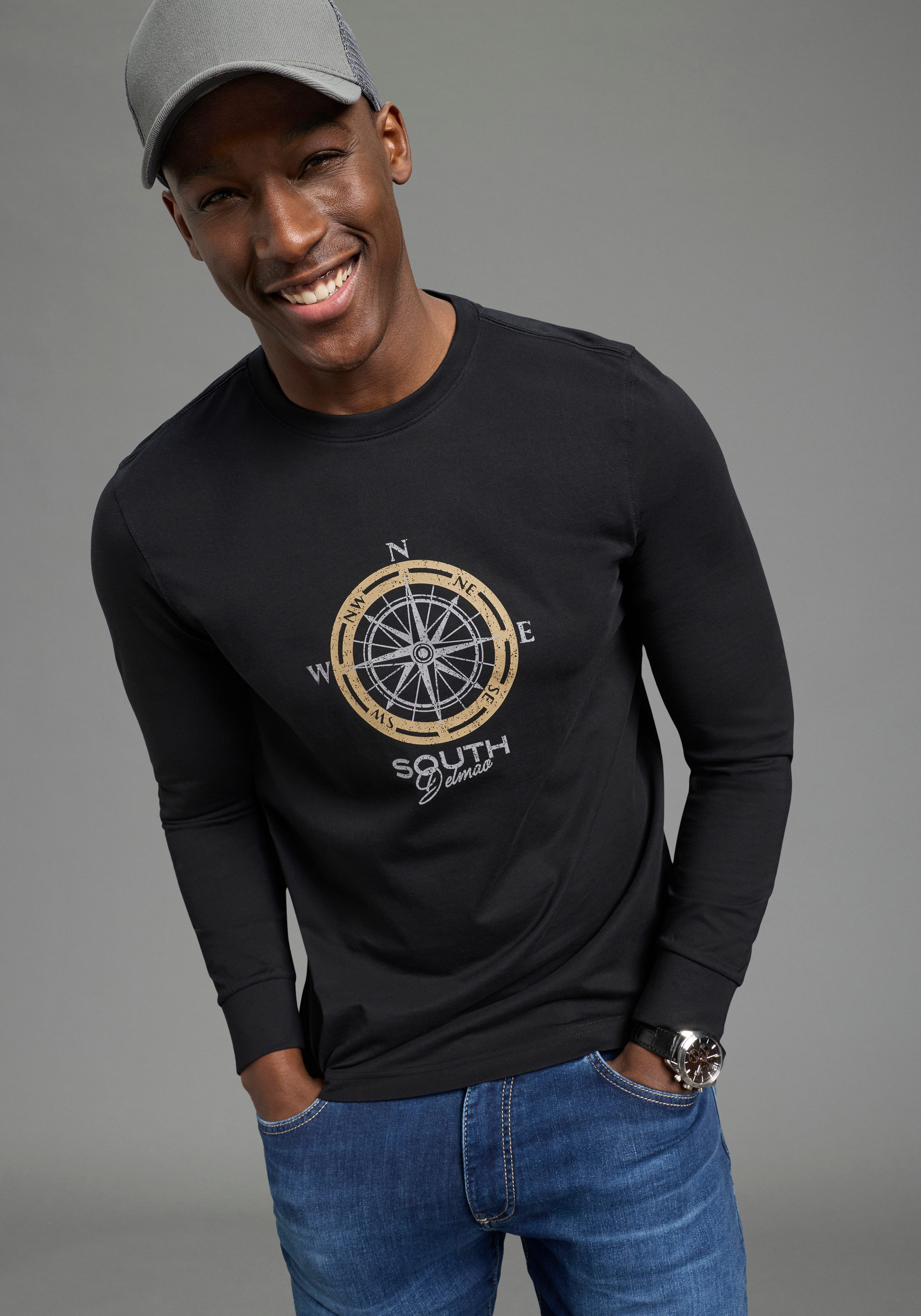 DELMAO Rundhalsshirt Neue Kollektion casual Stil, langarm, schmale Passform, mit Print