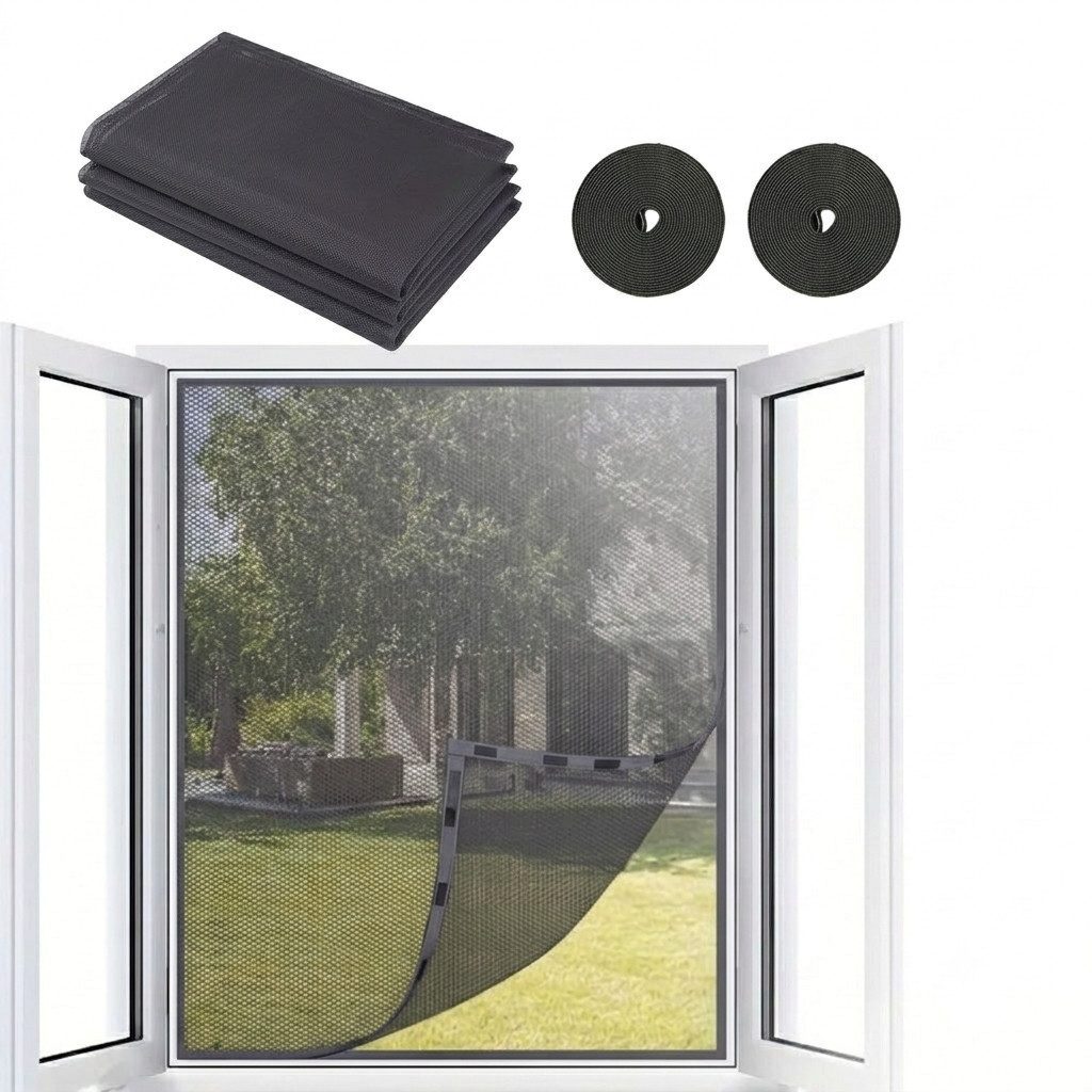 LIVINO Fliegengitter-Gewebe 2er Fliegengitter Fenster 130x150cm Weiß zuschneidbar ohne Bohren, (Mehrteiliges Fenster Netz Set, 2 Stück Fliegengitter Set), Selbstklebend, transparent, zuschneidbar, luftdurchlässig