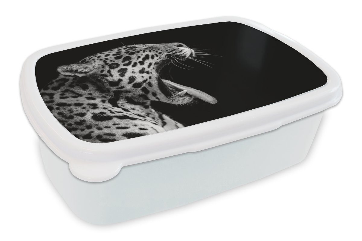 MuchoWow Lunchbox Jaguar - Tier - Schwarz - Weiß, Kunststoff, (2-tlg), Brotbox für Kinder und Erwachsene, Brotdose, für Jungs und Mädchen
