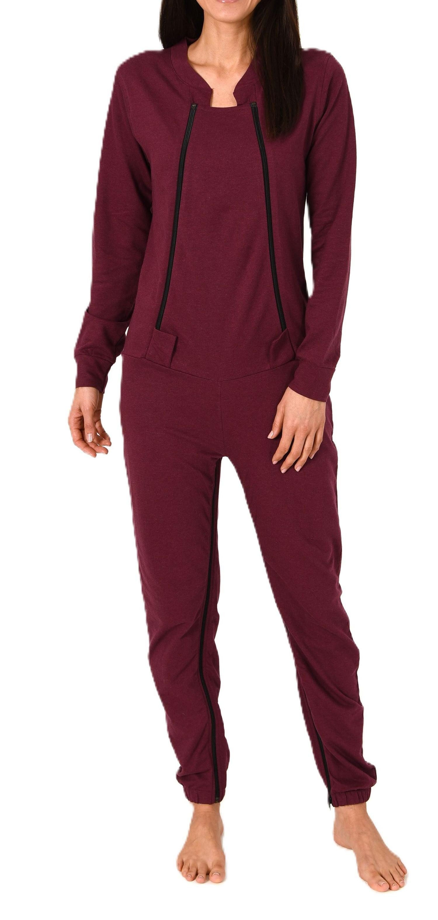Normann Pyjama Damen Pflegeoverall langarm mit Reissverschluss Vorne und am Bein