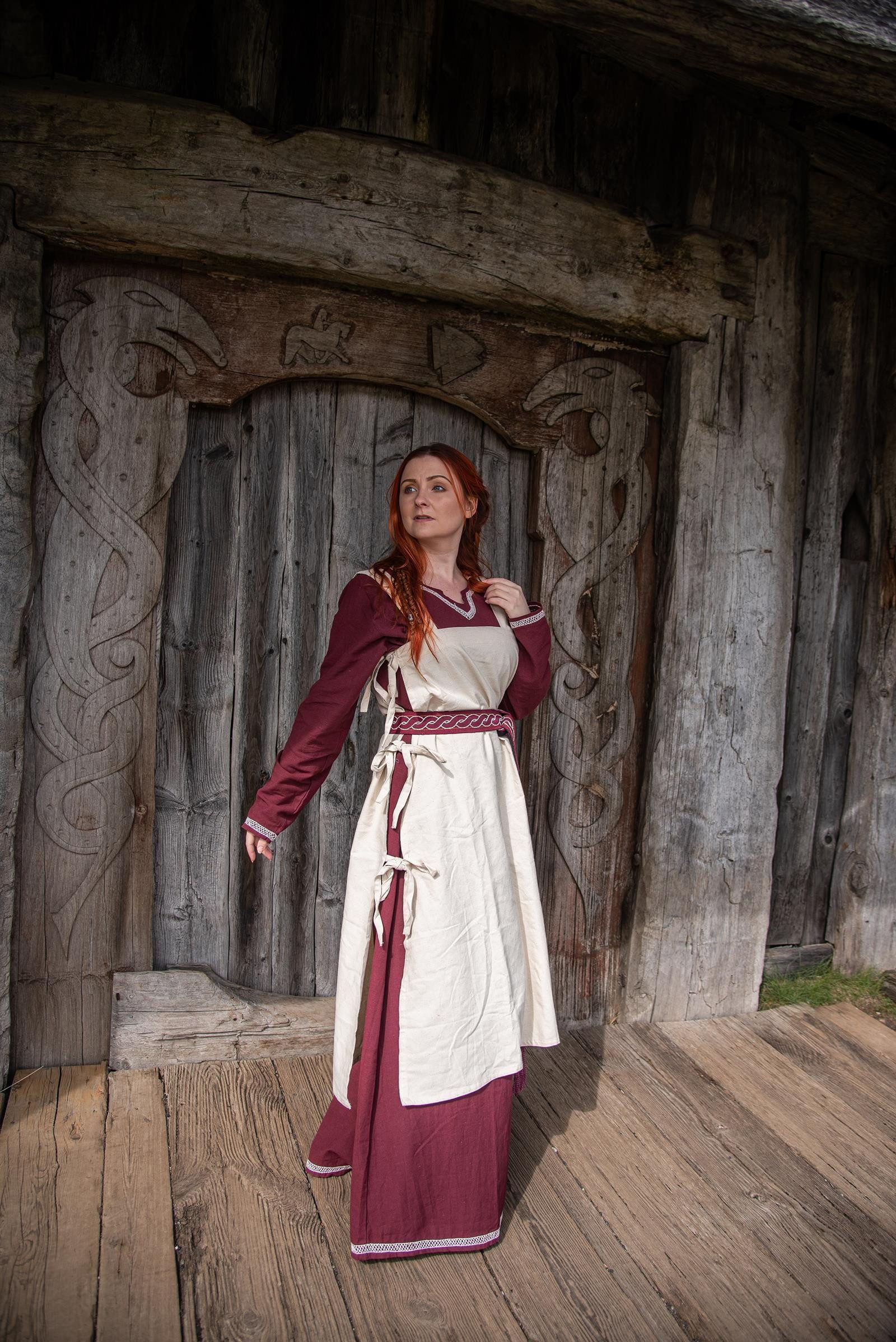 Leonardo Carbone Wikinger-Kostüm Überkleid "Hildegard" mit breiten Trägern, seitliche Bändel, hochwertige Baumwolle