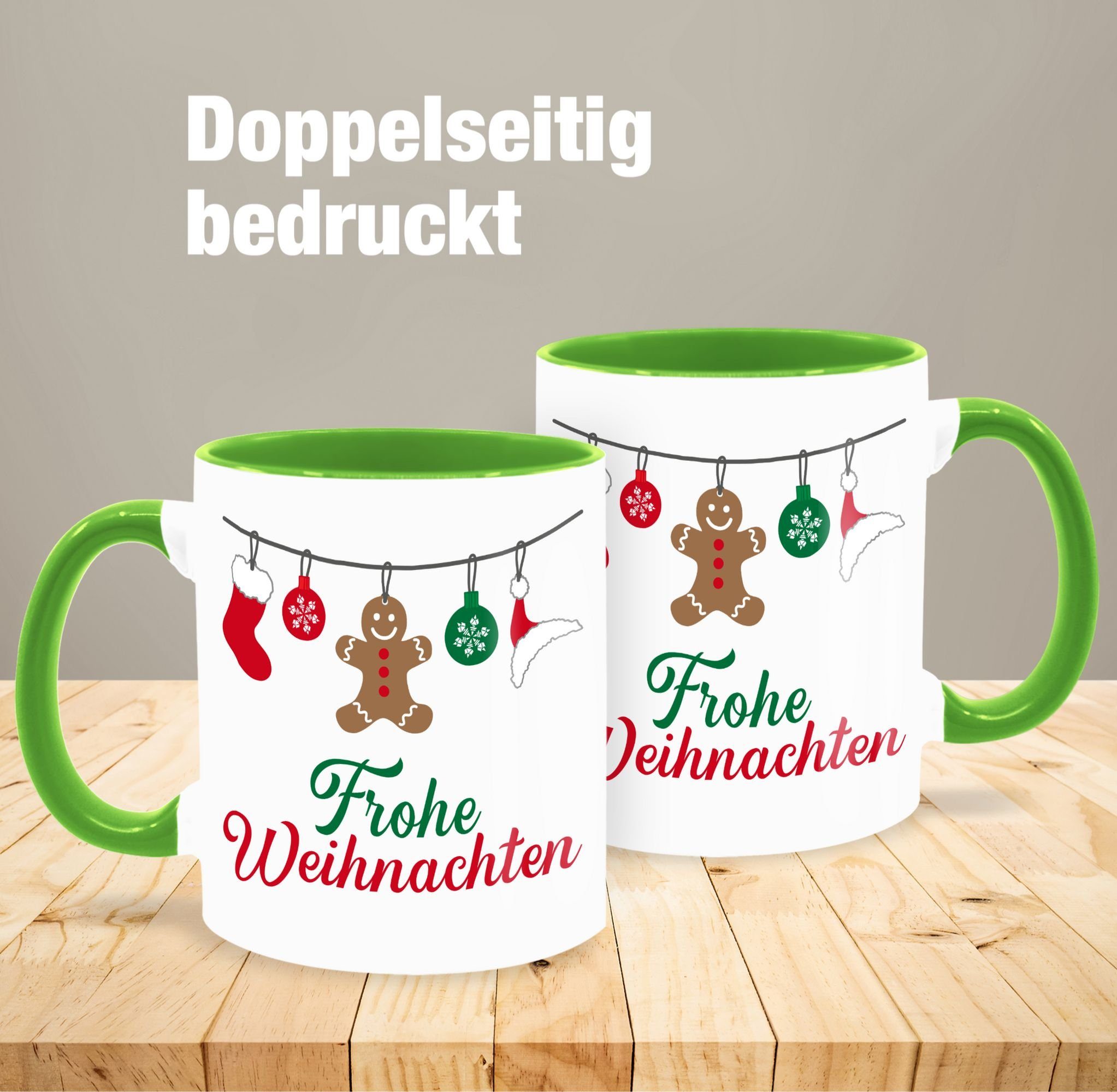 Weihnachten, Weihnachtstasse Hellgrün Keramik, Shirtracer Frohe Tasse 1