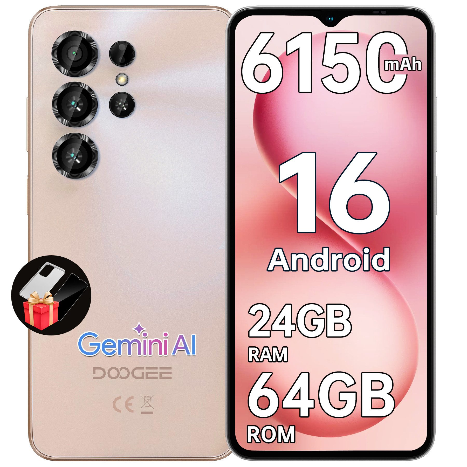 DOOGEE NOTE 56X 24GB RAM+64GB RAM Handy Ohne Vertrag Android 16 Smartphone (16,66 cm/6.56 Zoll, 64 GB Speicherplatz, 8 MP Kamera, 6.56" HD+ 90Hz, 8MP+5MP, 6150mAh, Dual SIM, 4G, GPS, Face Unlock)