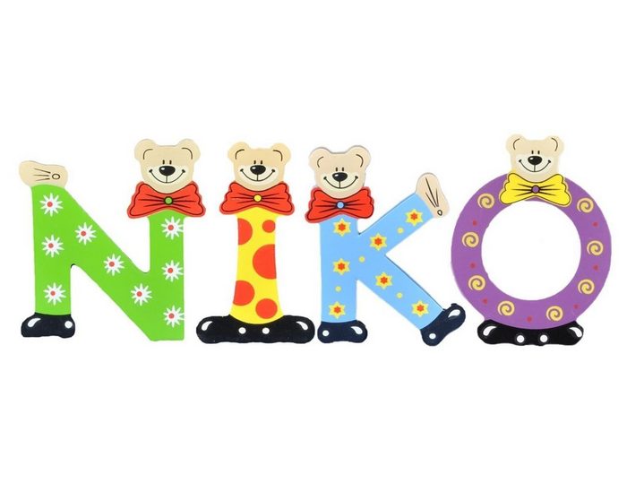 Playshoes Deko-Buchstaben (Set 4 St) Kinder Holz-Buchstaben Namen-Set NIKO - sortiert Farben können variieren bunt