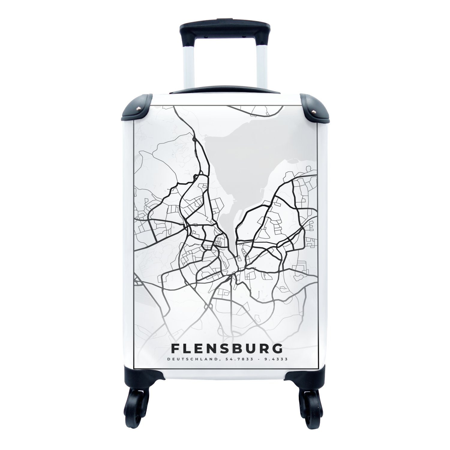 MuchoWow Handgepäckkoffer Flensburg - Karte - Stadtplan, 4 Rollen, Reisetasche mit rollen, Handgepäck für Ferien, Trolley, Reisekoffer