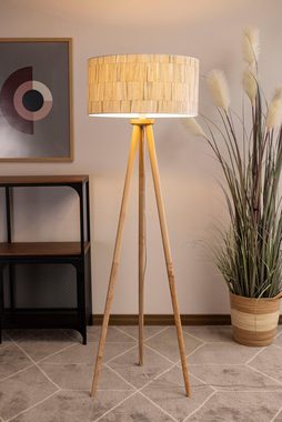 Home affaire Stehlampe Pölsen, ohne Leuchtmittel, Dreibein aus Massivholz, mit Lampenschirm aus Tapete, Made in Europe