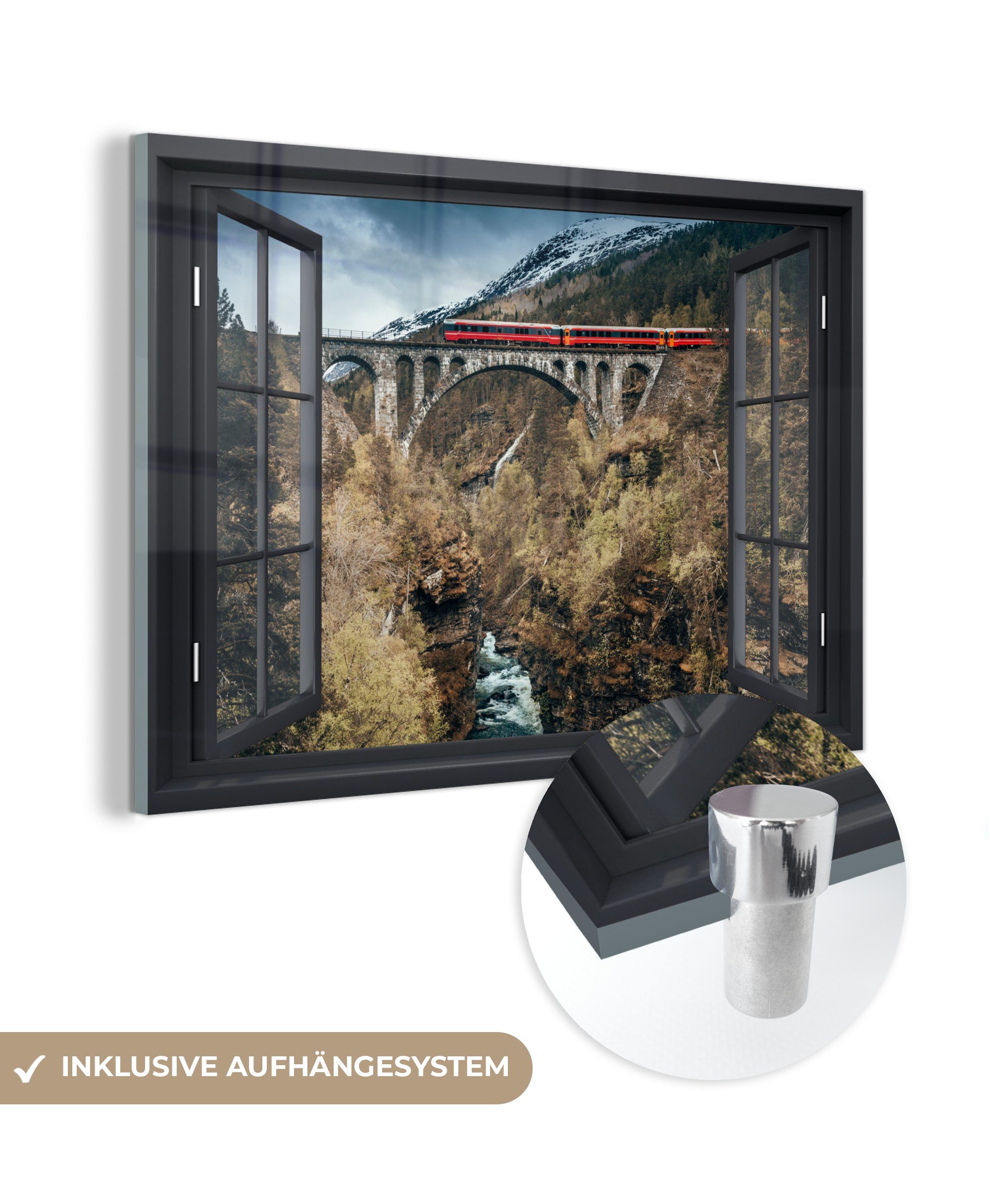 Wandbild - auf Zug, Wanddekoration Berg Glas Foto Bilder - auf - Aussicht Glasbilder - Acrylglasbild - MuchoWow Glas St), (1