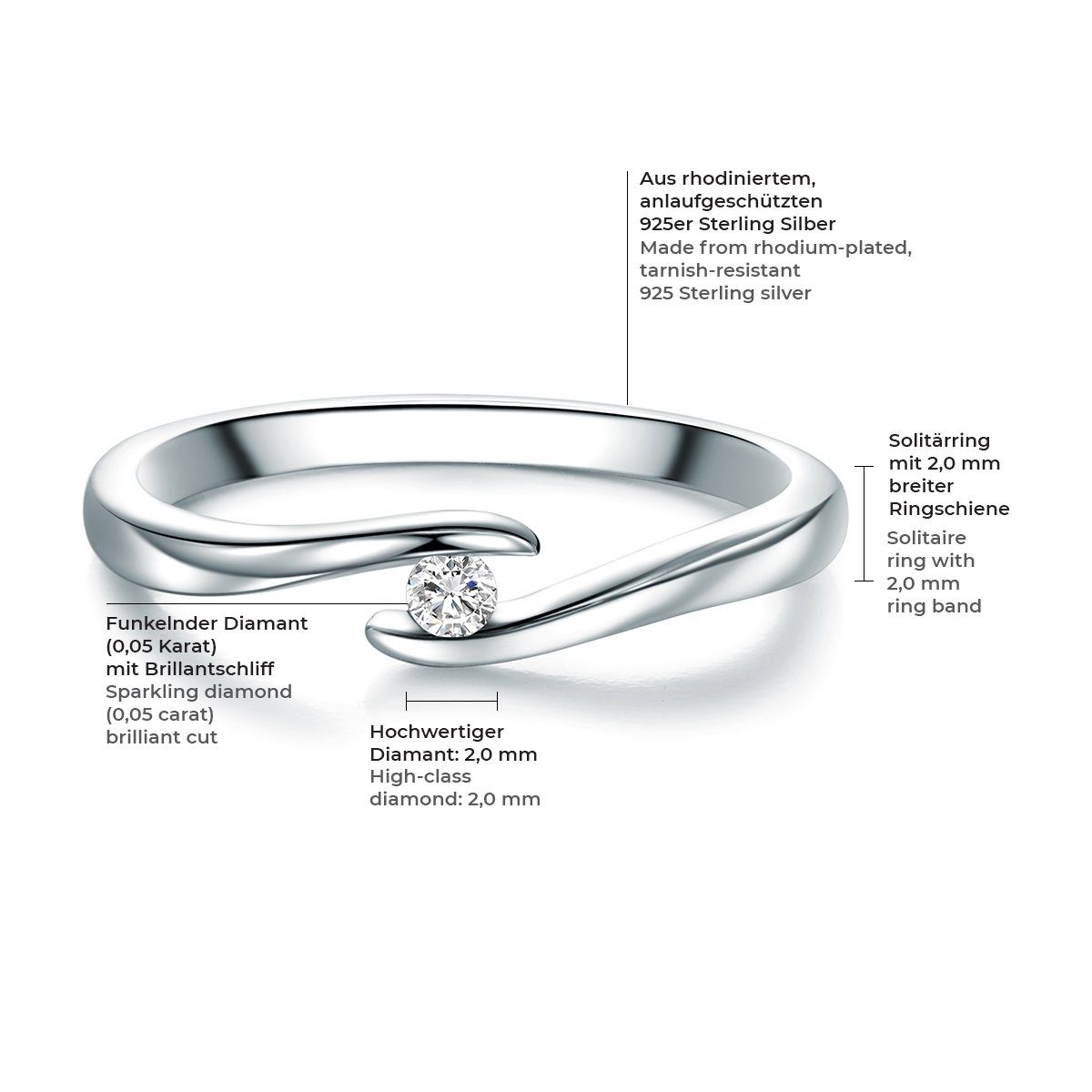 Trilani Diamantring silber, mit Diamant