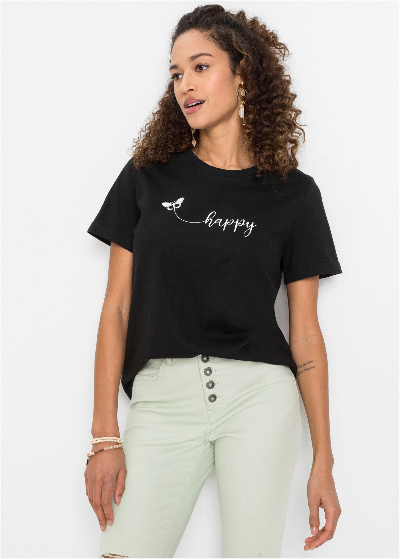 bonprix T-Shirt bequeme Passform, Kurzarm, mit Rundhalsausschnitt