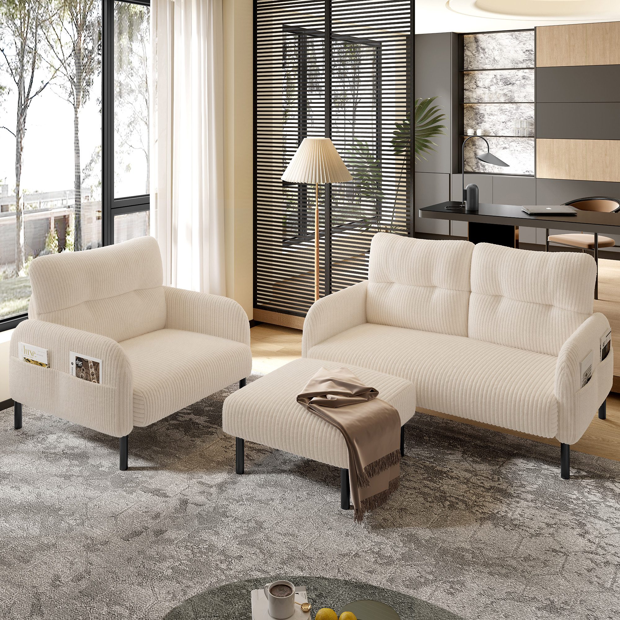 KLAM HOME Sofa Cord 3er-Set Sessel günstig online kaufen
