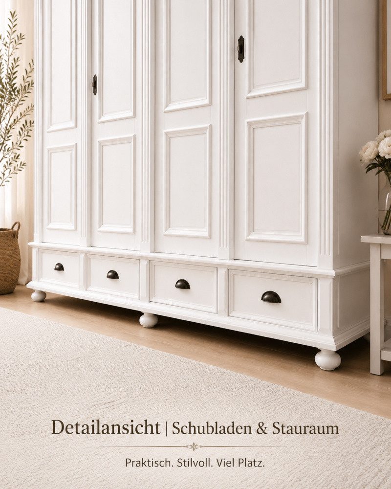 Wohnpalast Kleiderschrank Premium Landhaus Schrank 4 Türig Massivholz zerlegbar Kleiderschrank