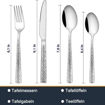 MULISOFT Besteck-Set 48-tlg Edelstahl Besteckset für 12 Personen mit Messer Gabel Löffel, 12 Personen, Edelstahl, Modernes Hammergriff Essbesteck für Haus/Party/Hotel/Restaurant