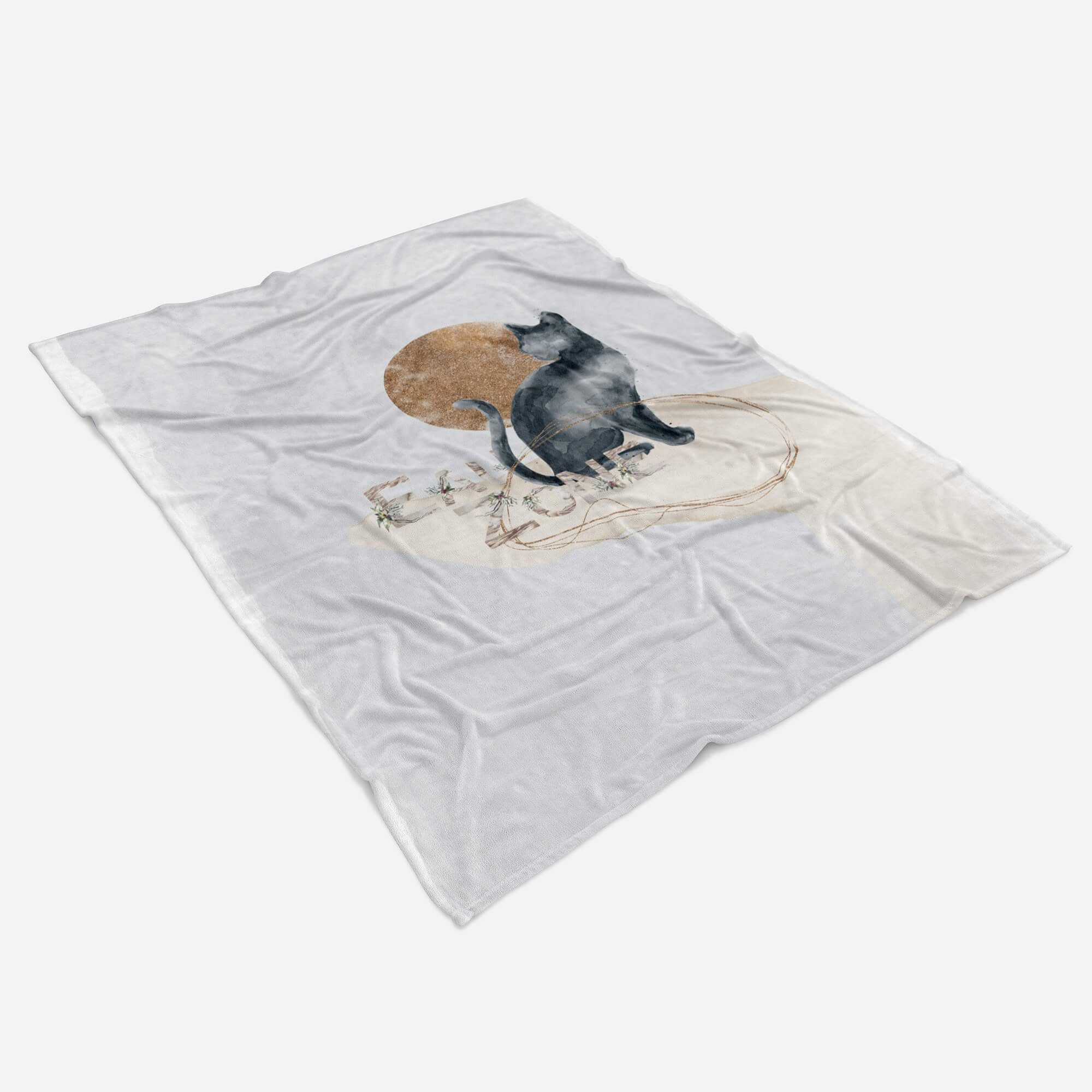 Wasserfarben, Strandhandtuch Handtuch Baumwolle-Polyester-Mix Mond Katze Handtuch Handtücher Sinus (1-St), Saunatuch Art Kuscheldecke