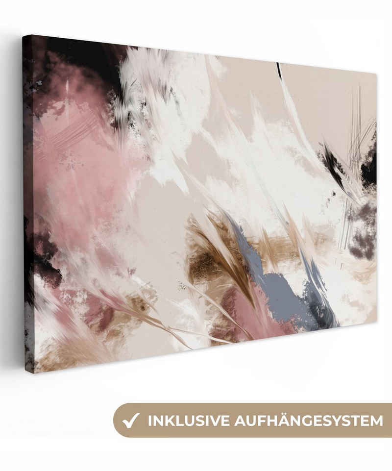 OneMillionCanvasses® Leinwandbild Farbe - Abstrakt - Rosa - Weiß, (1 St), Wandbild Leinwandbilder, Aufhängefertig, Wanddeko, 30x20 cm