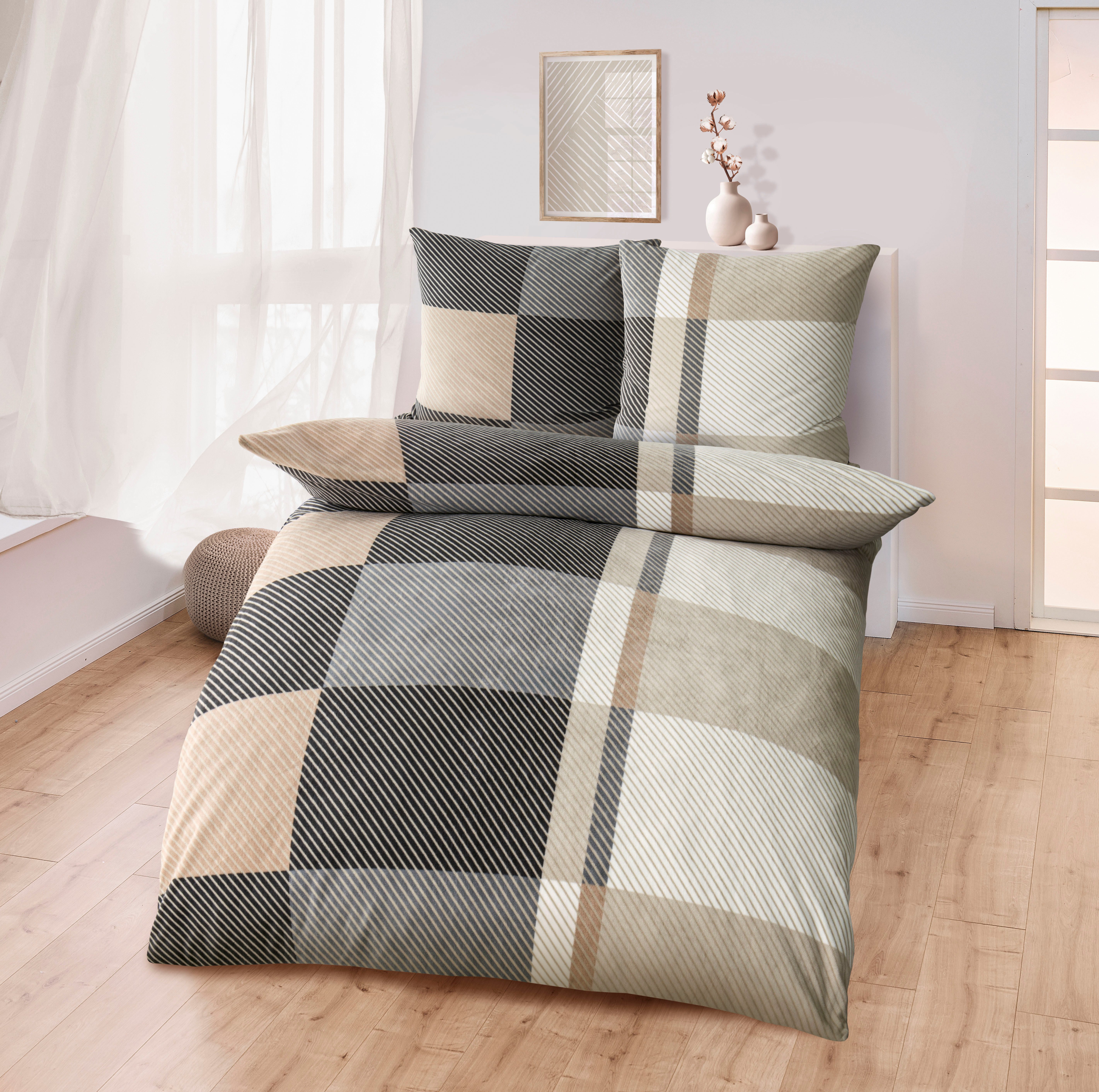 KiNZLER Bettwäsche Mikrofaser Fleece, Microfaser-Fleece, Polyester, 2 teilig, besonders weich, verschiedene Karo Muster