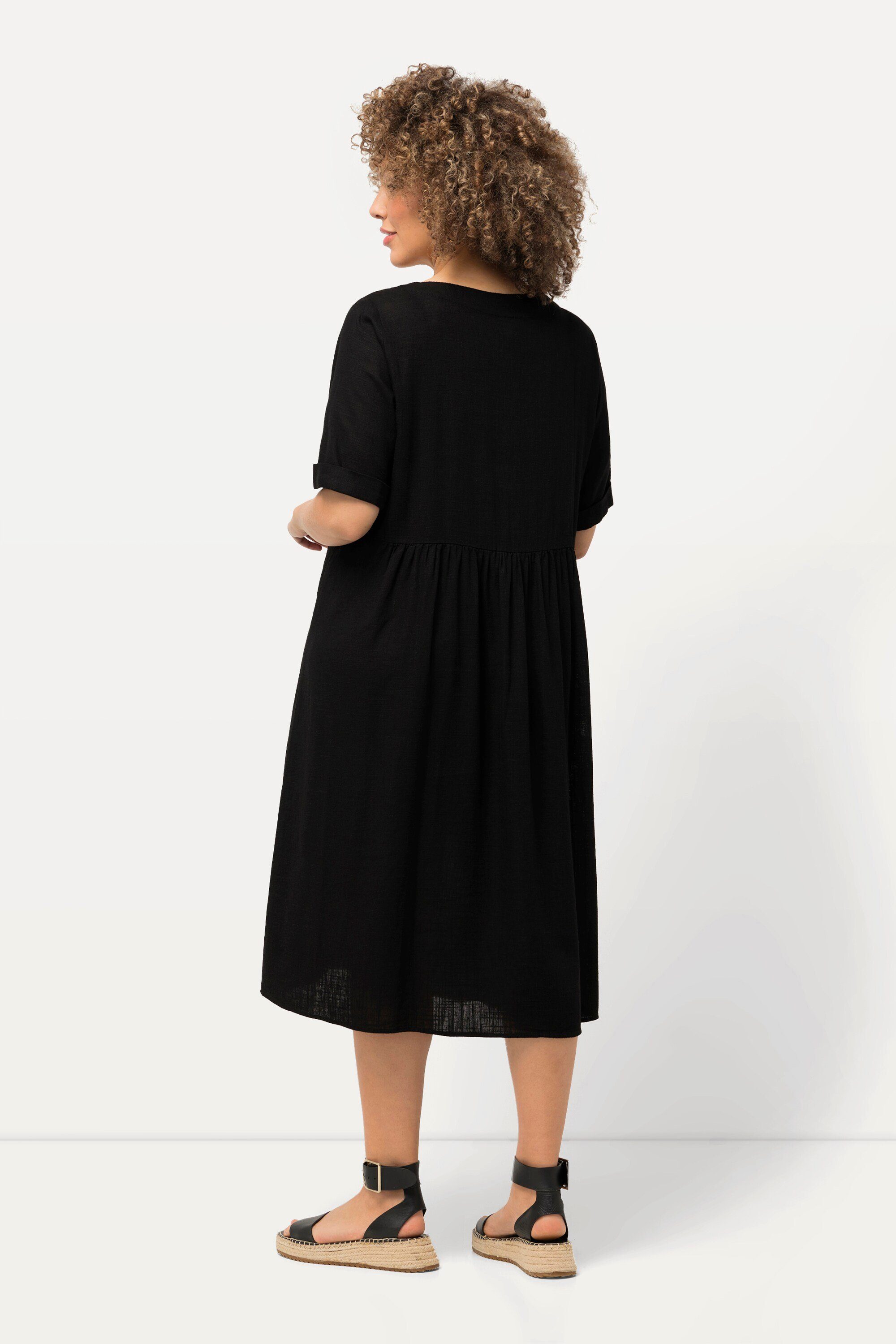 Ulla Popken Jerseykleid Kleid Leinenmix A-Linie Rundhals Halbarm