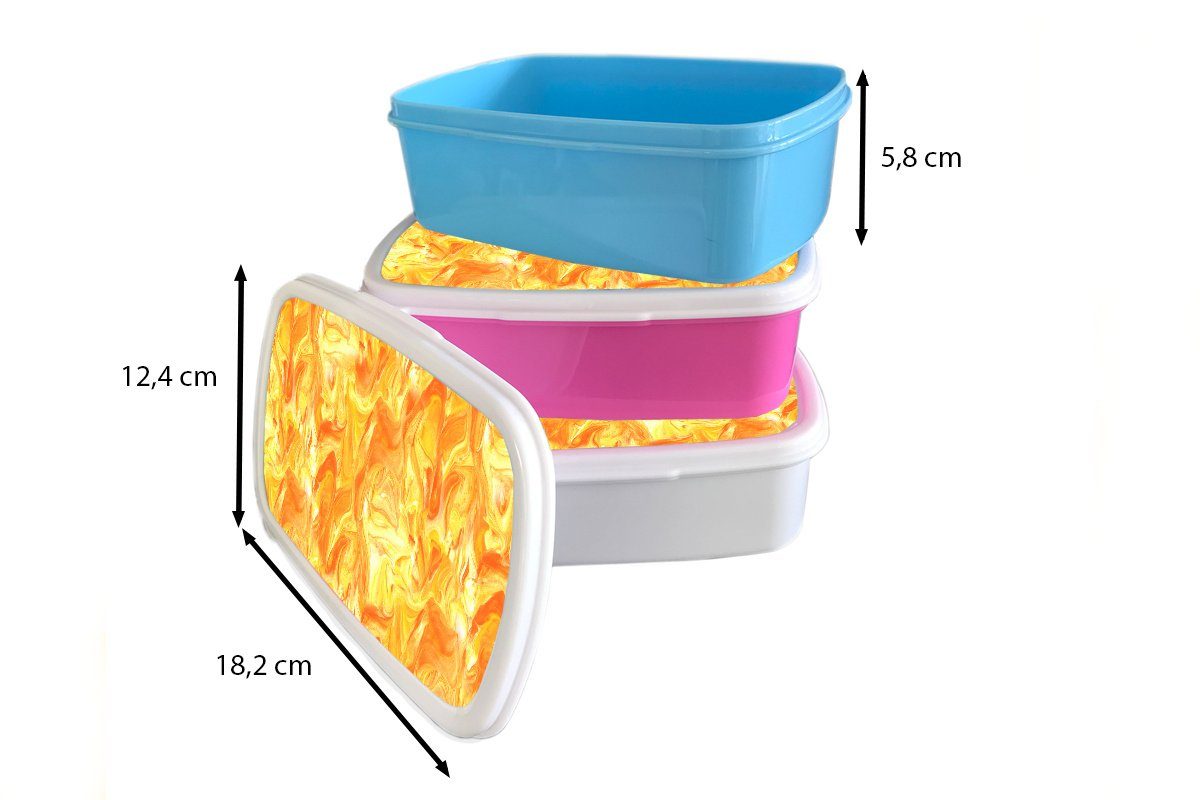 Brotbox Orange Brotdose (2-tlg), Gelb Design, Kunststoff, - - Mädchen, Lunchbox MuchoWow Snackbox, für rosa Marmor Erwachsene, Kinder, Kunststoff -