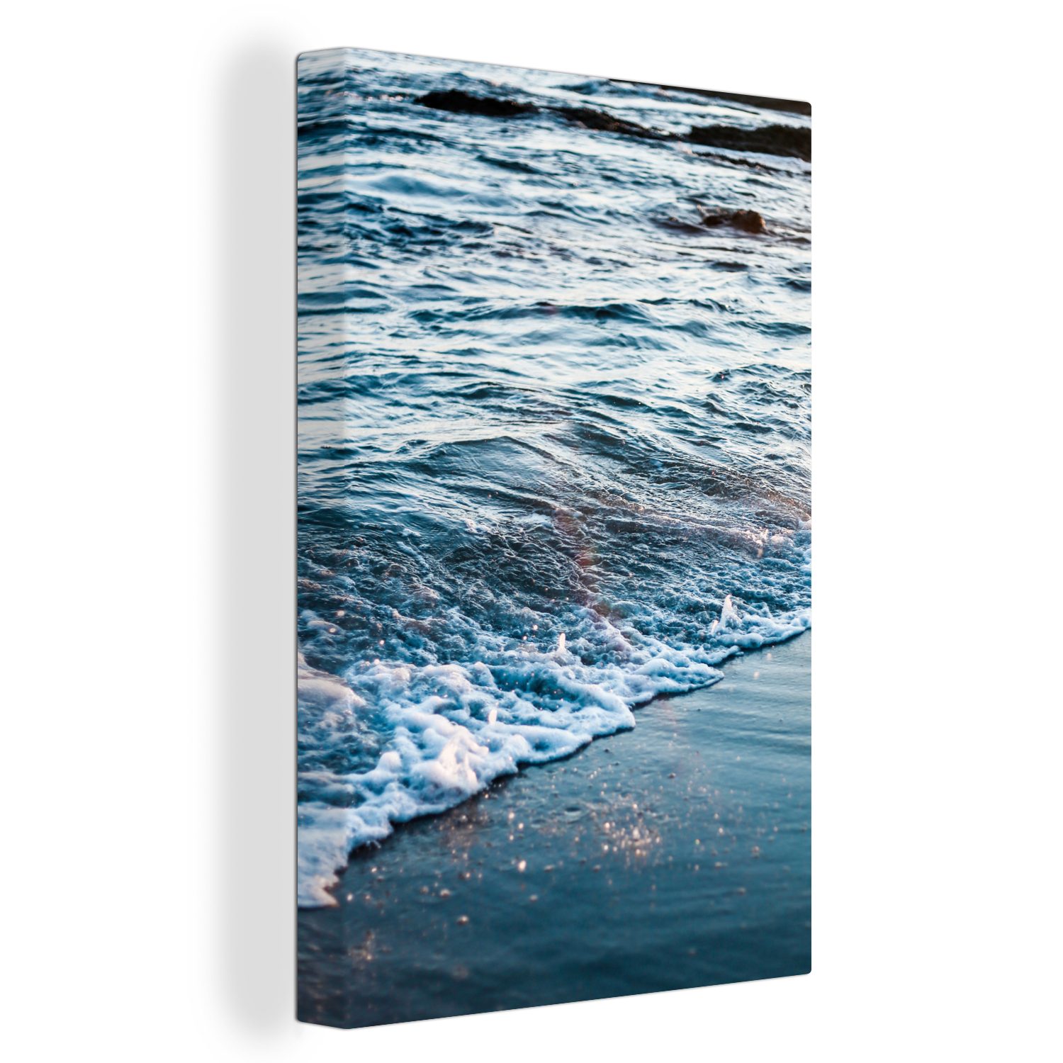 OneMillionCanvasses® cm bespannt Strand Zackenaufhänger, - Gemälde, Leinwandbild St), inkl. fertig Leinwandbild (1 Meer - Wellen, 20x30
