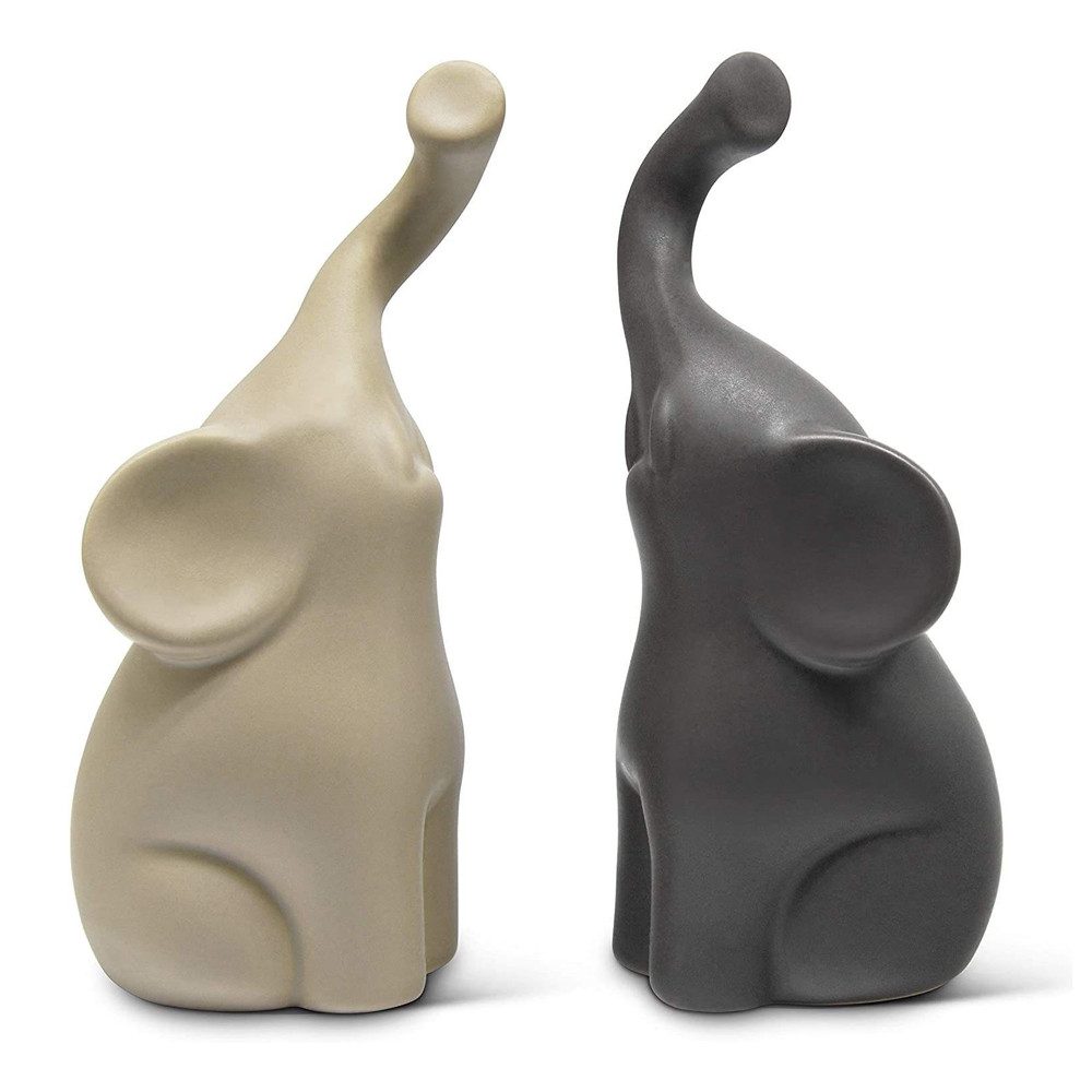 JASLIFE Dekoobjekt Elefantenpärchen, 2er Set, Keramik Deko – Tierfigur Elefant In Love (Dekofiguren-Set, 2-teiliges Set), Hochwertige Keramik, nordisches Design, harmonisches Elefantenpärchen