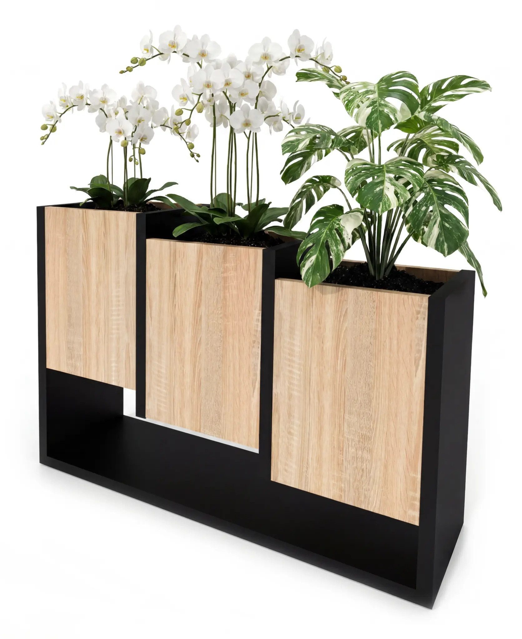 TREND WERK Blumenständer Blumentopf Pflanzenregal Pflanzenständer Holzoptik Wohnzimmer (Stufenregal 3 Pflanzboxen Loft-Design 64,2x46x22,6 cm), 18mm Spanplatte kratzfest feuchtigkeitsresistent Laminat