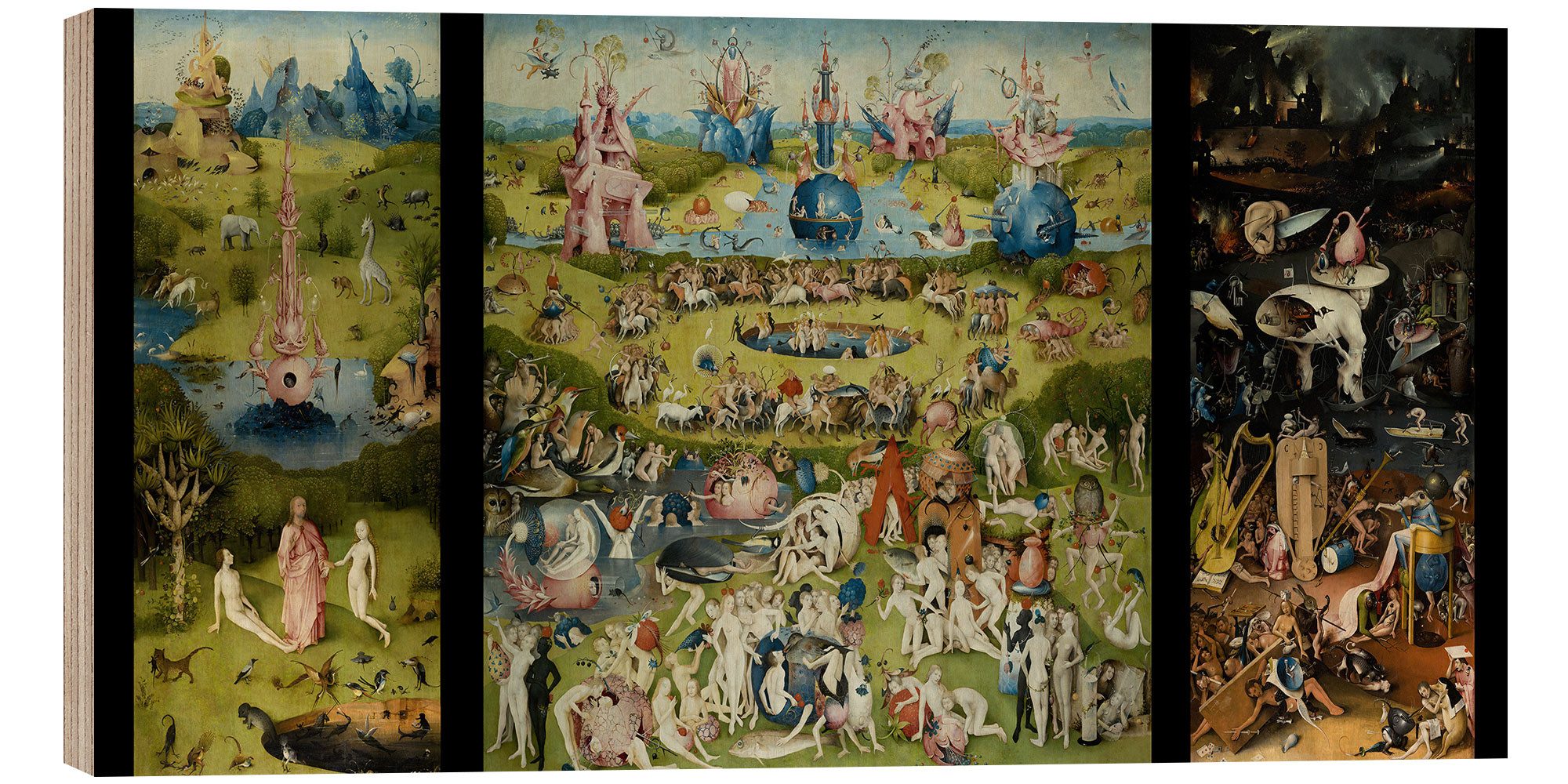 Posterlounge Holzbild Hieronymus Bosch, Der Garten der Lüste, Malerei