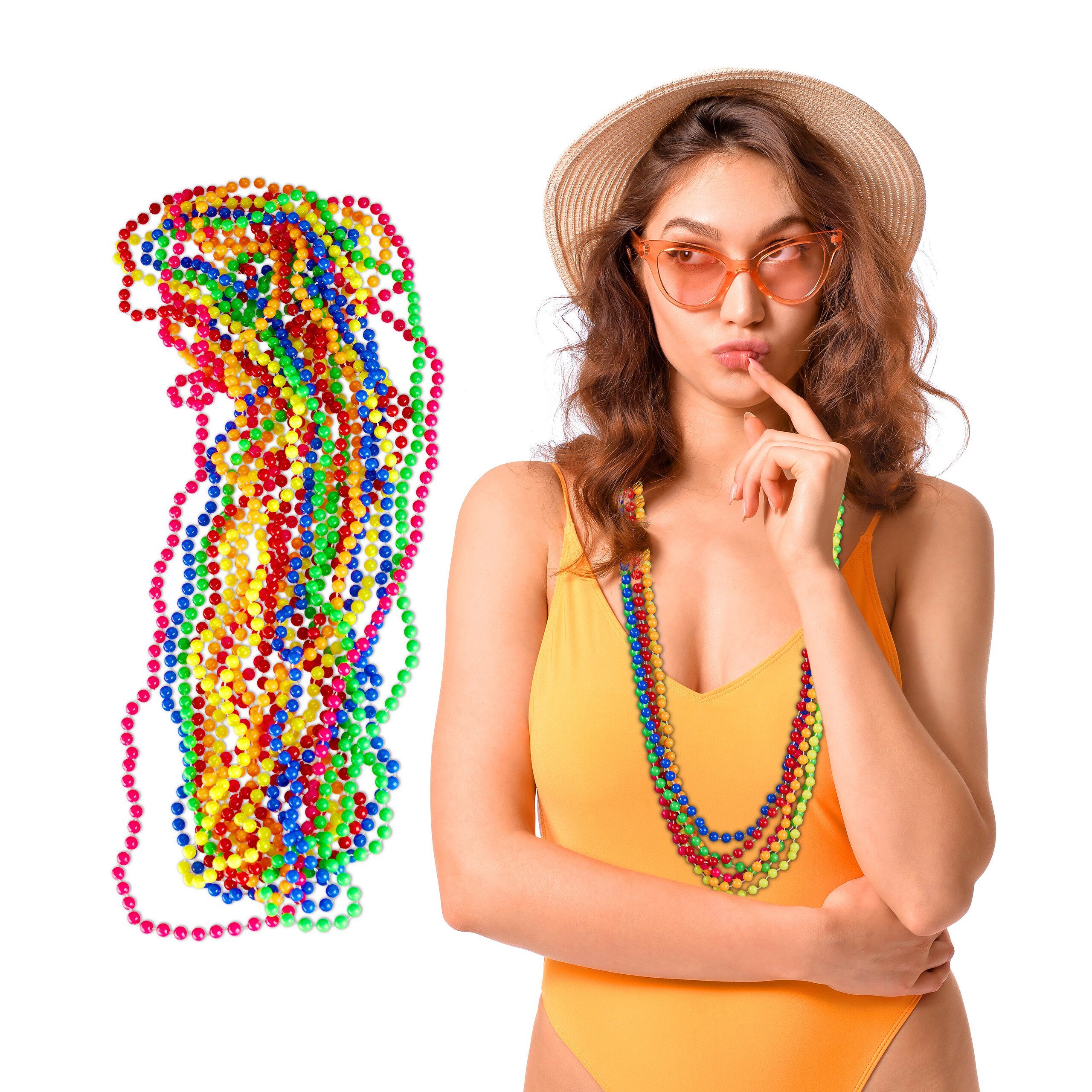 relaxdays Perlenkette Bunte Perlenkette Neon 30er Set