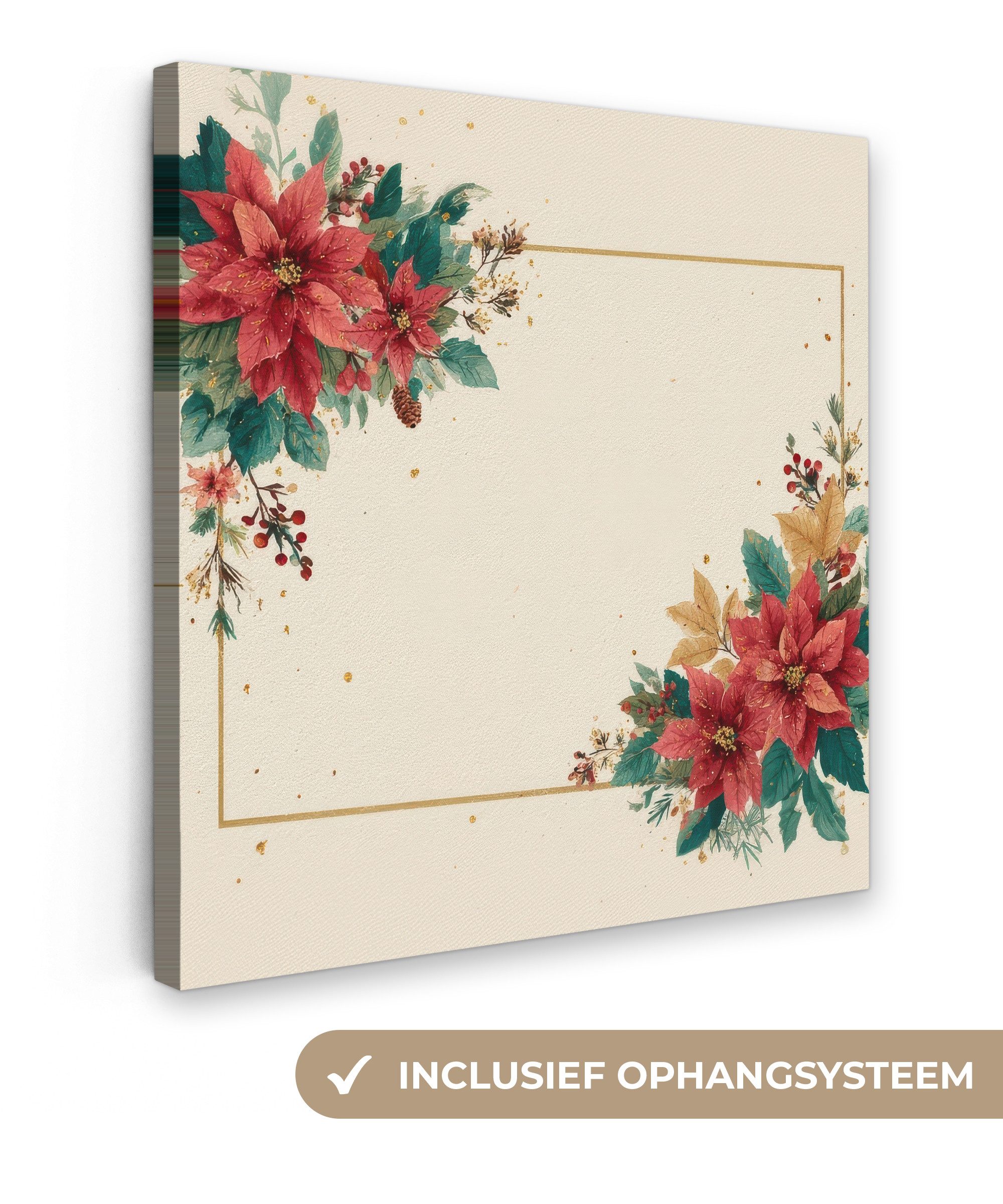 OneMillionCanvasses® Leinwandbild Weihnachten - Weihnachtsstern - Rahmen - Farbenfroh, Fotodruck (1 St), Wandbild, Deko Schlafzimmer Wohnzimmer Flur 20x20 cm