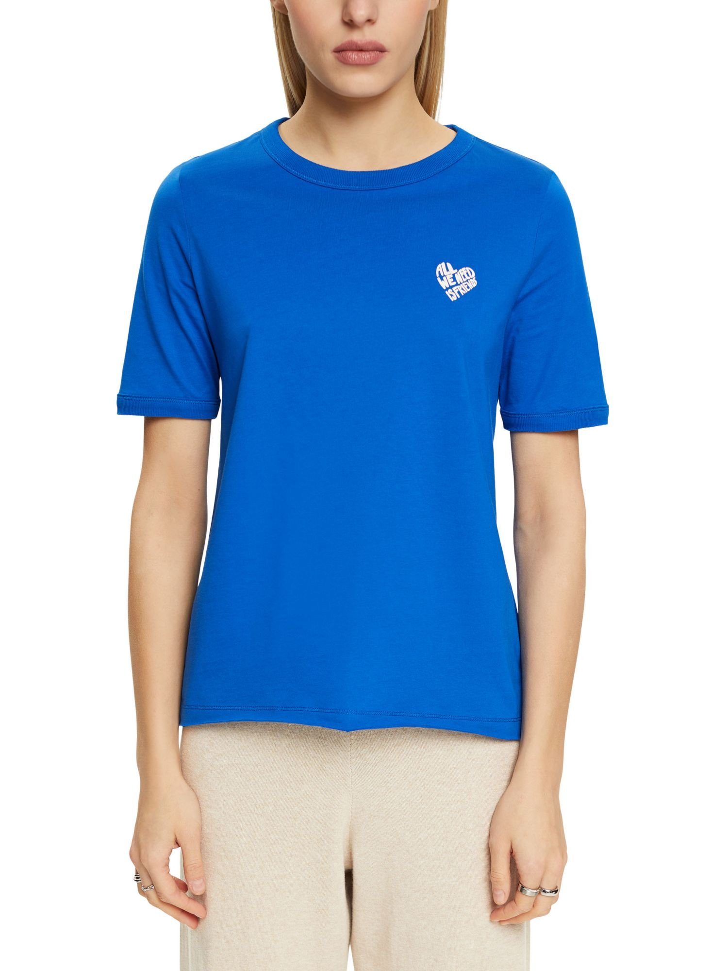 Baumwoll-T-Shirt BLUE T-Shirt mit herzförmigem Esprit (1-tlg) Logo