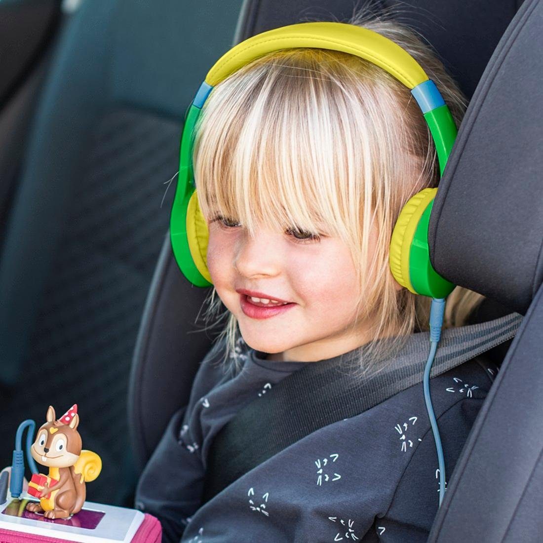 Assistant) On Größenverstellbar, Kinderkopfhörer (Sprachsteuerung, Integriertes stabil grün-gelb Lautstärkebegrenzung, robust, Siri Mikrofon, Hama Ear, Google und Kinder-Kopfhörer flexibel,