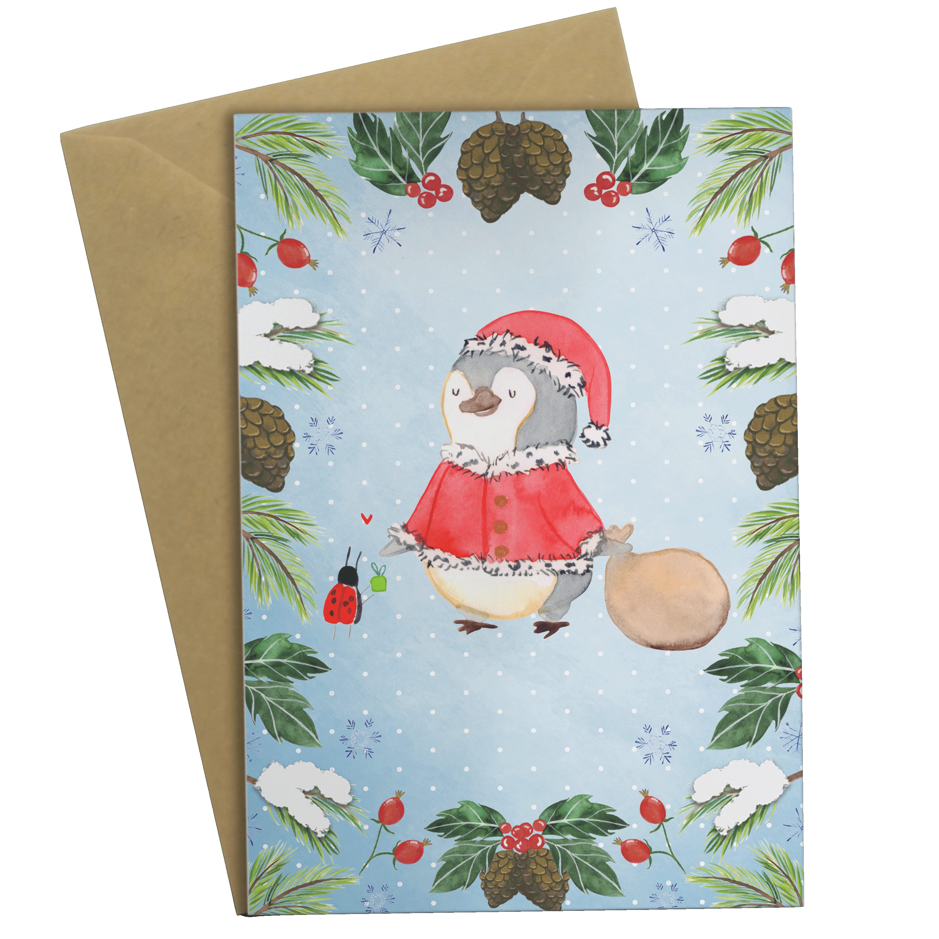 Winter - - Weihnachtsmann Geburtstagskarte, Mrs. Geschenk, & Mr. Pinguin Grußkarte Eisblau Panda