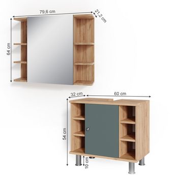 Vicco Badmöbel-Set Badezimmerset FYNN Eiche / Grün Set 1, (2-er Set, 2-St., 2-er Set)