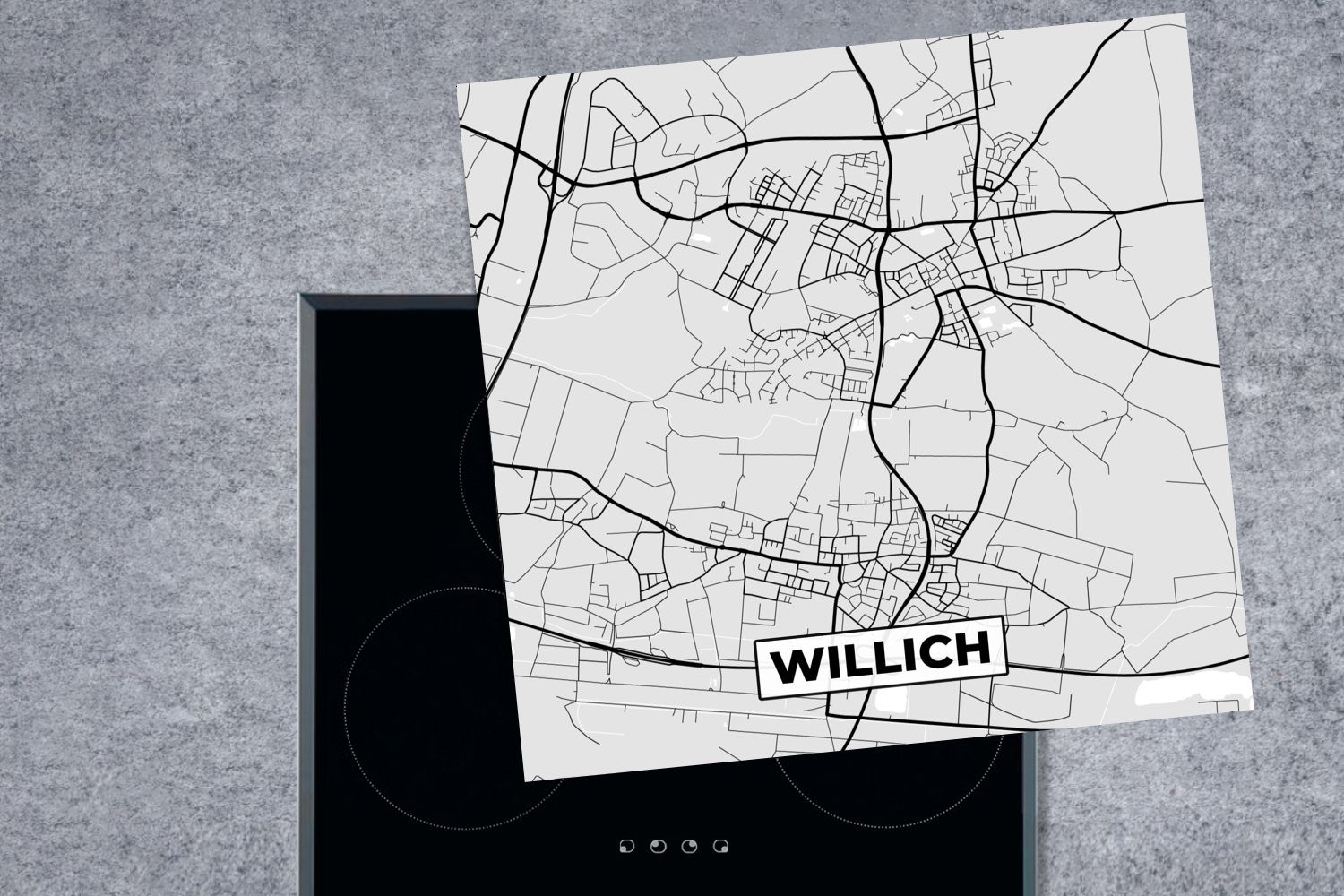 tlg), Vinyl, MuchoWow (1 Deutschland Arbeitsplatte Ceranfeldabdeckung, - - Karte Willich - 78x78 Stadtplan, Herdblende-/Abdeckplatte - Karte küche cm, für