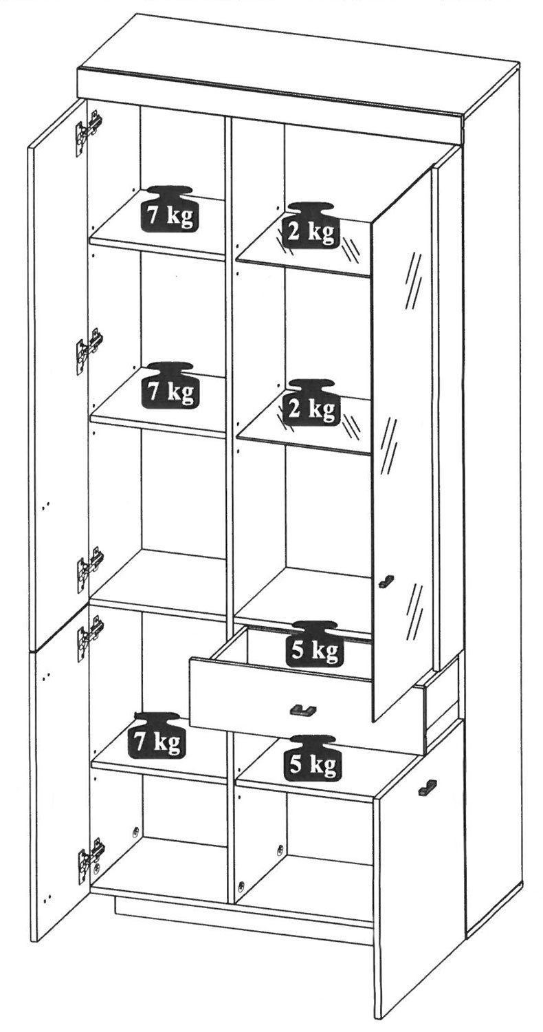 Feldmann-Wohnen Vitrine Milano 90x38x200cm LED-Beleuchtung ribbeck inklusive / eiche dunkelgrau