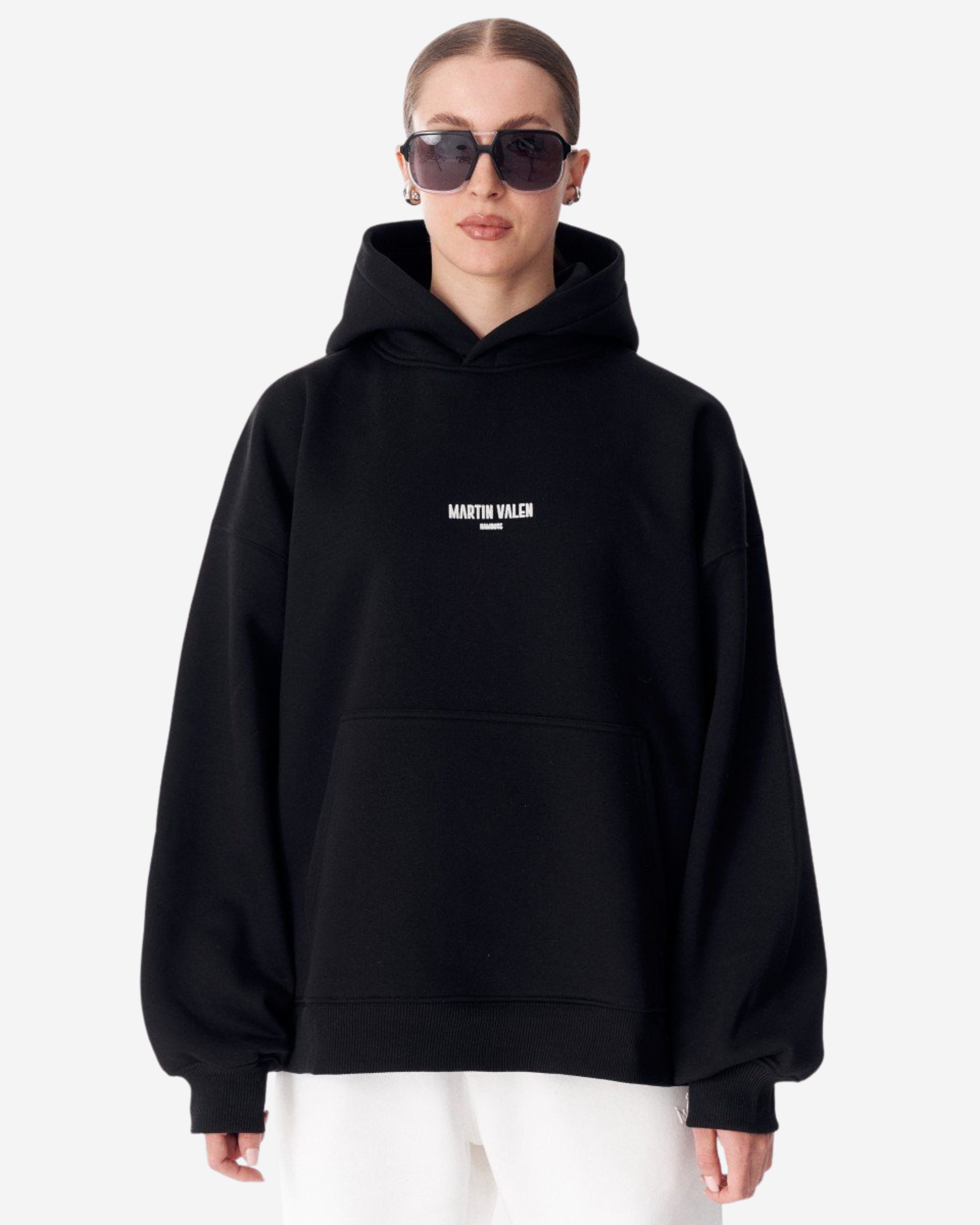 Martin Valen Kapuzenpullover Extra Große Damen Kapuzenpullover mit Slogan-Druck - Schwarz